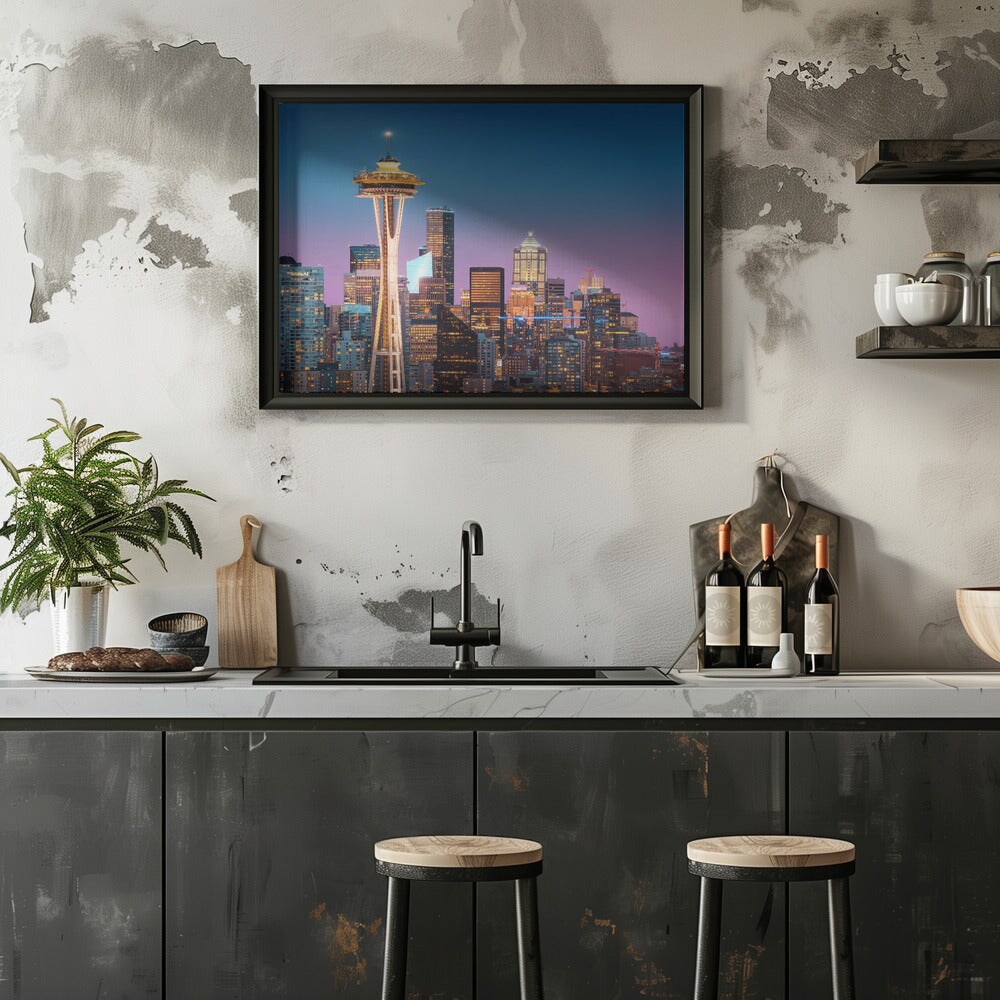 Pink Seattle. - Juan Pablo de Miguel 24x36 Black Framed Art | Home or Office Art
