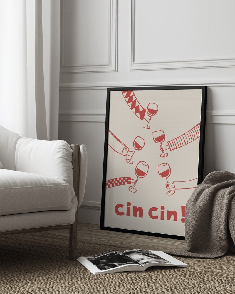 Cin cin! Wine Party with Friends - Rio Sol&#xE9;y 24x36 Black Framed Art | Home or Office Art