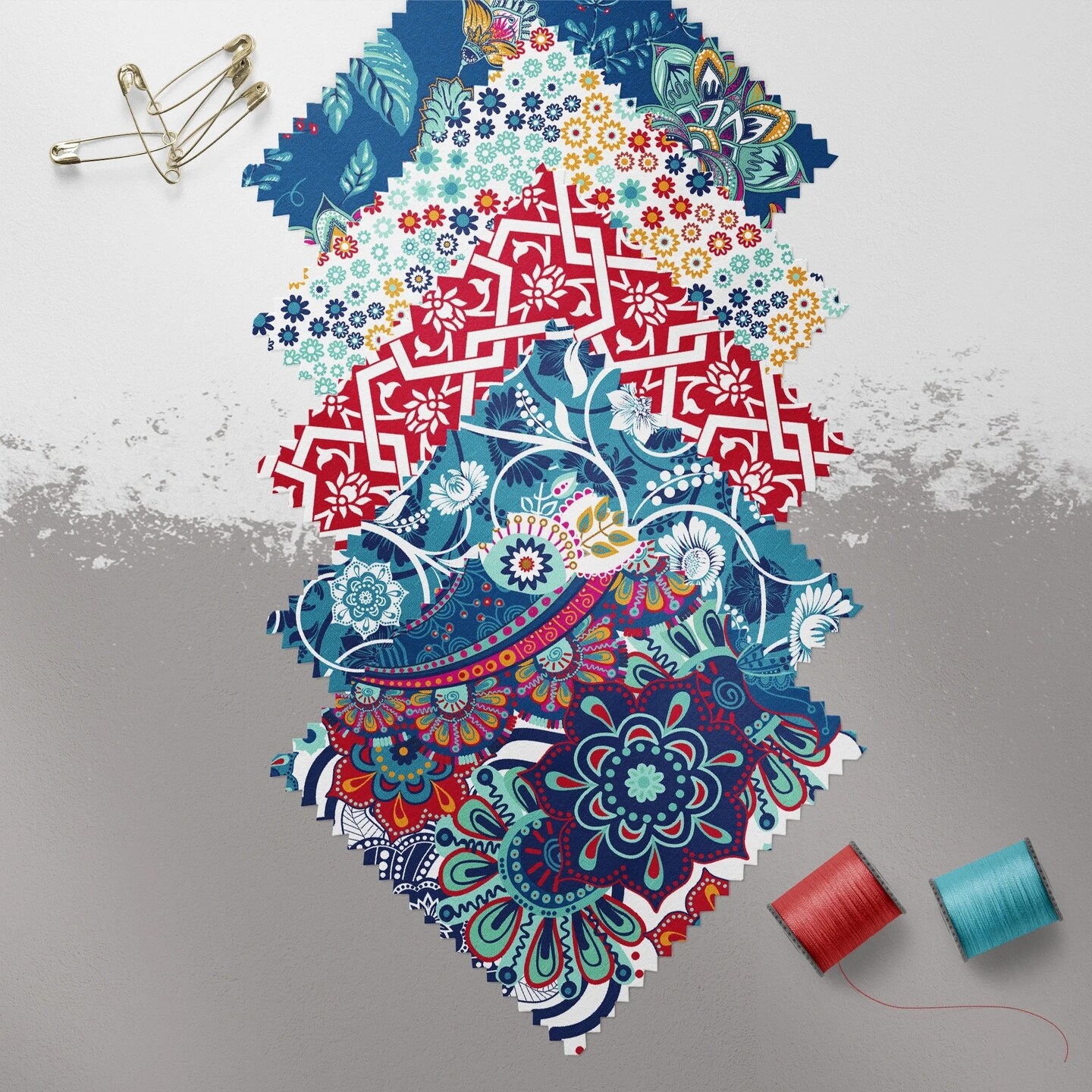 Fabric Squares Moroccan Prints 20 pc 5"x5" 4 ea of 5 designs 100% Cotton