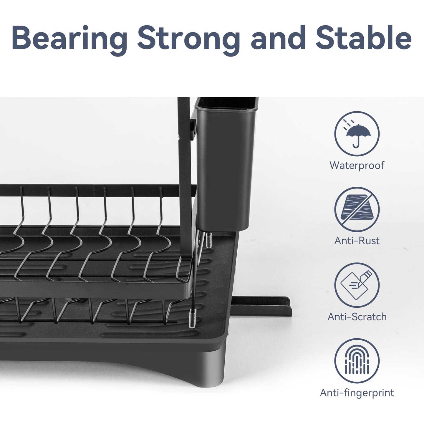 VUSIGN Metal 2-Tier Dish Drying Racks for Kitchen Counter and Sink, Dish Drying Rack with Utensil Holder, Cutting Board Holder, Black