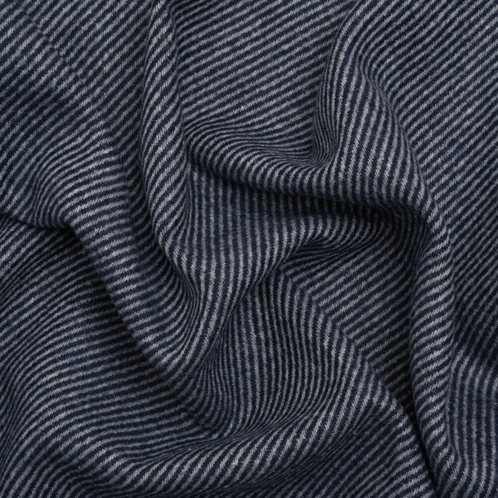 1 Yard Dark Blue and Gray Diagonal Stripes Blended Wool Twill