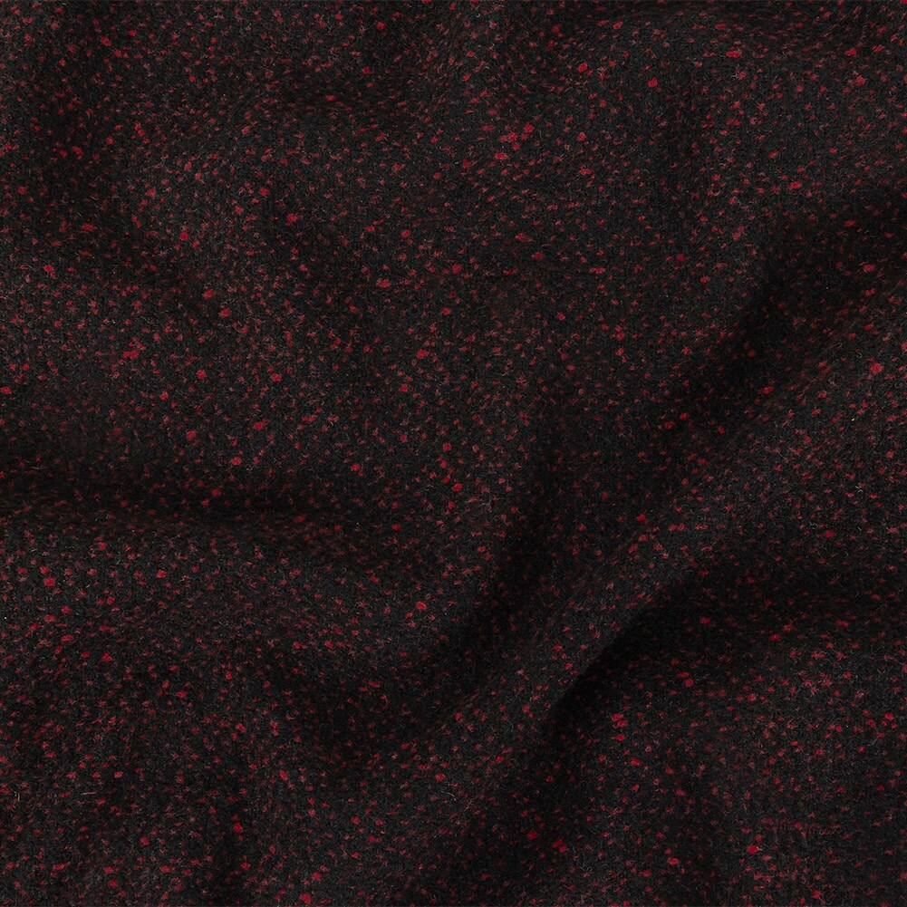 1 Yard Black and Dark Pink Speckled Tactile Woolen Woven