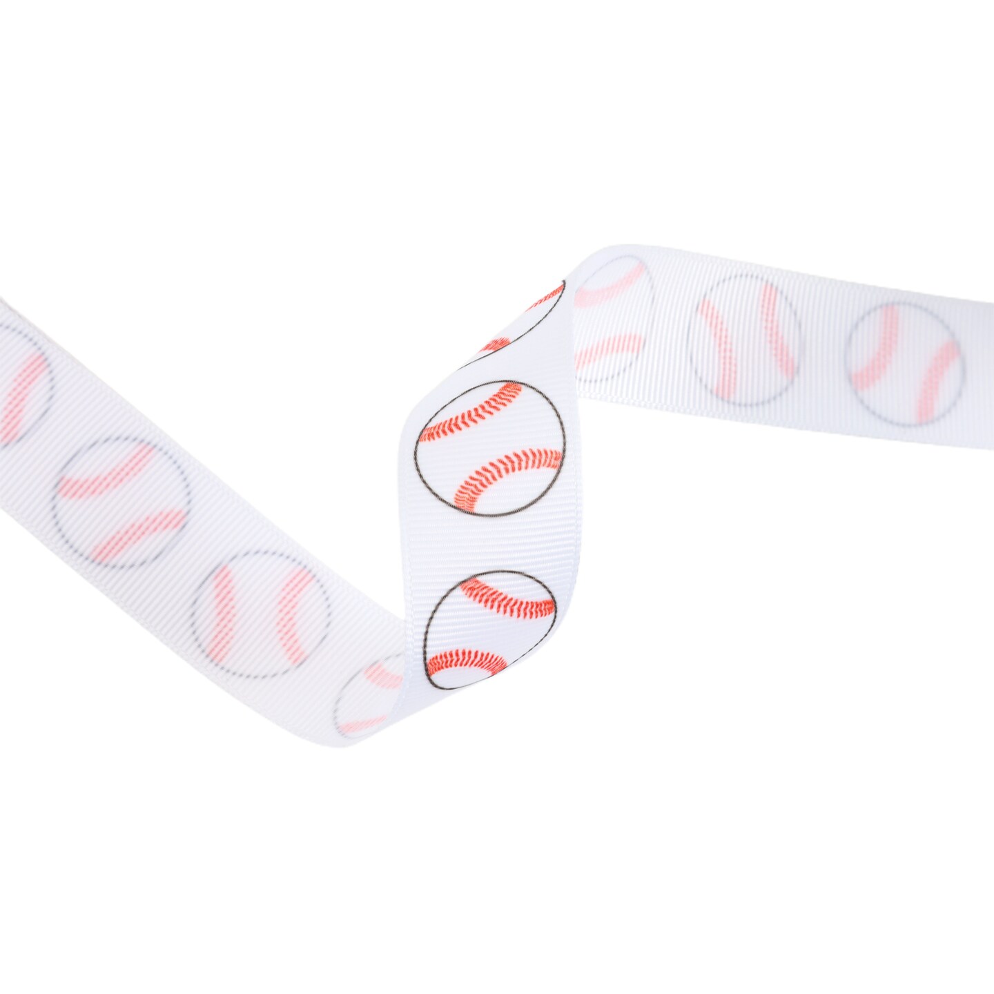 LaRibbons 1" Printed Grosgrain Ribbon | Baseballs on White | 25 Yard Roll