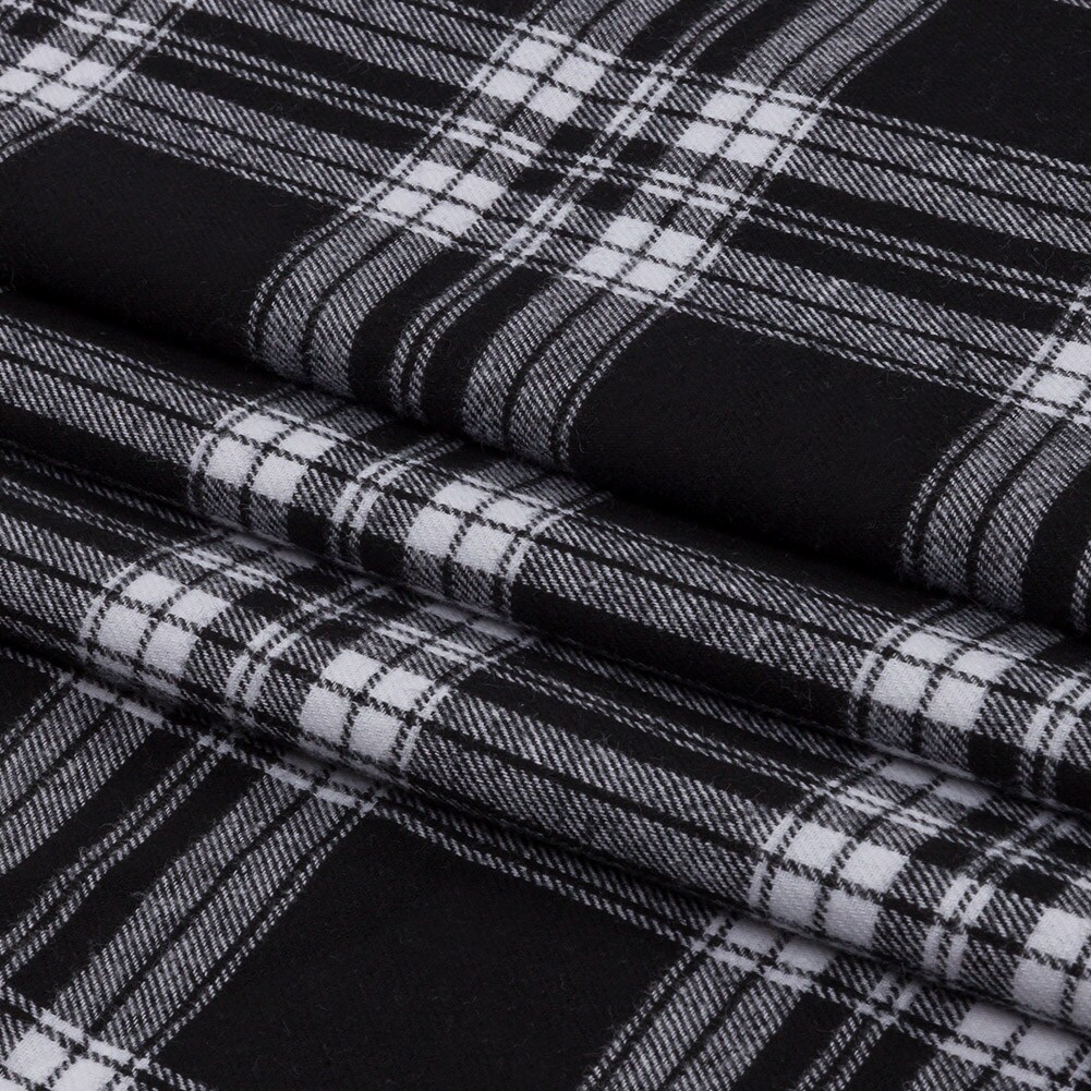 1 Yard Black and White Plaid Cotton Flannel Fabric 56 inch Width