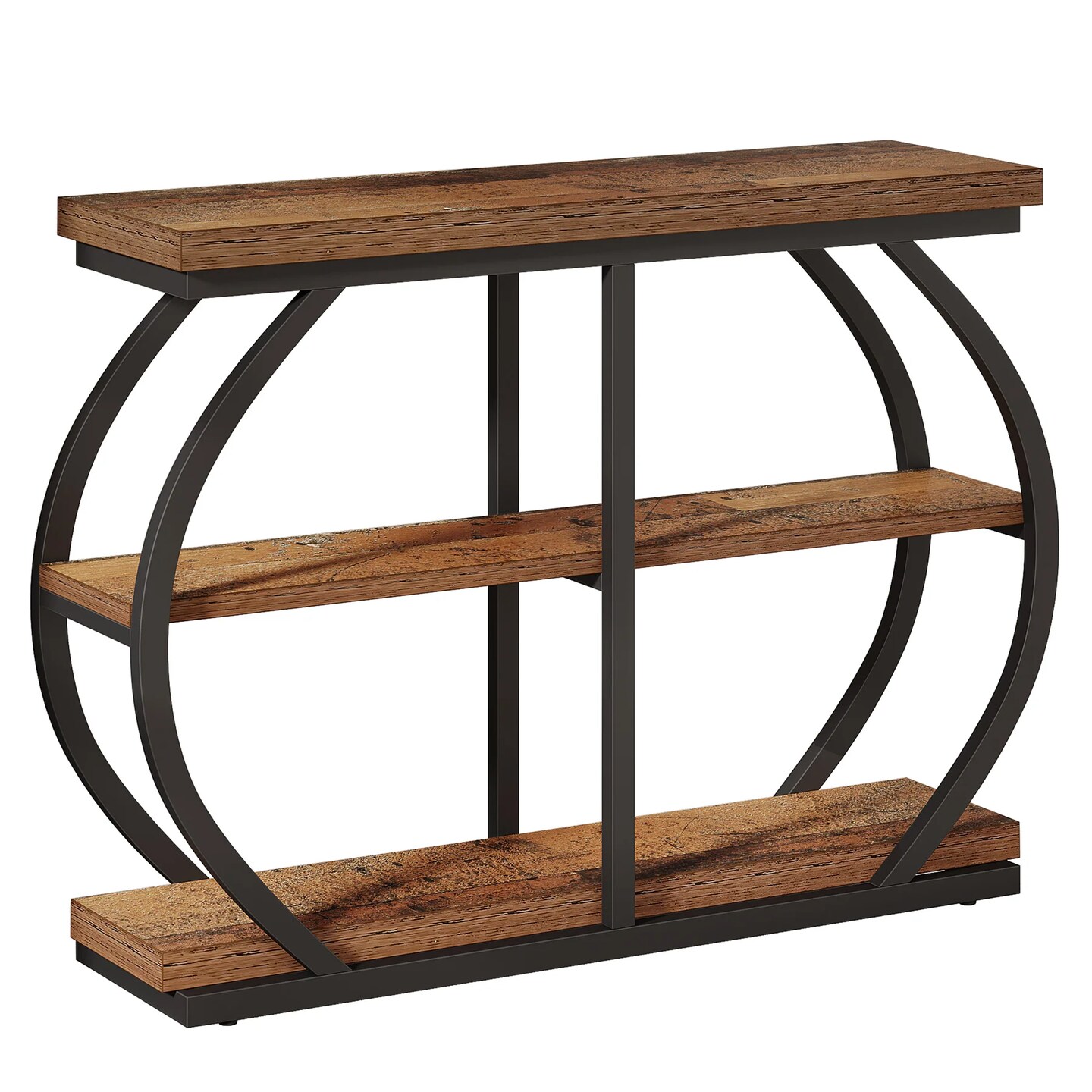 41 Inch Console Table 3 Tier Shelves Industrial Sofa Table Rustic Brown Metal Frame