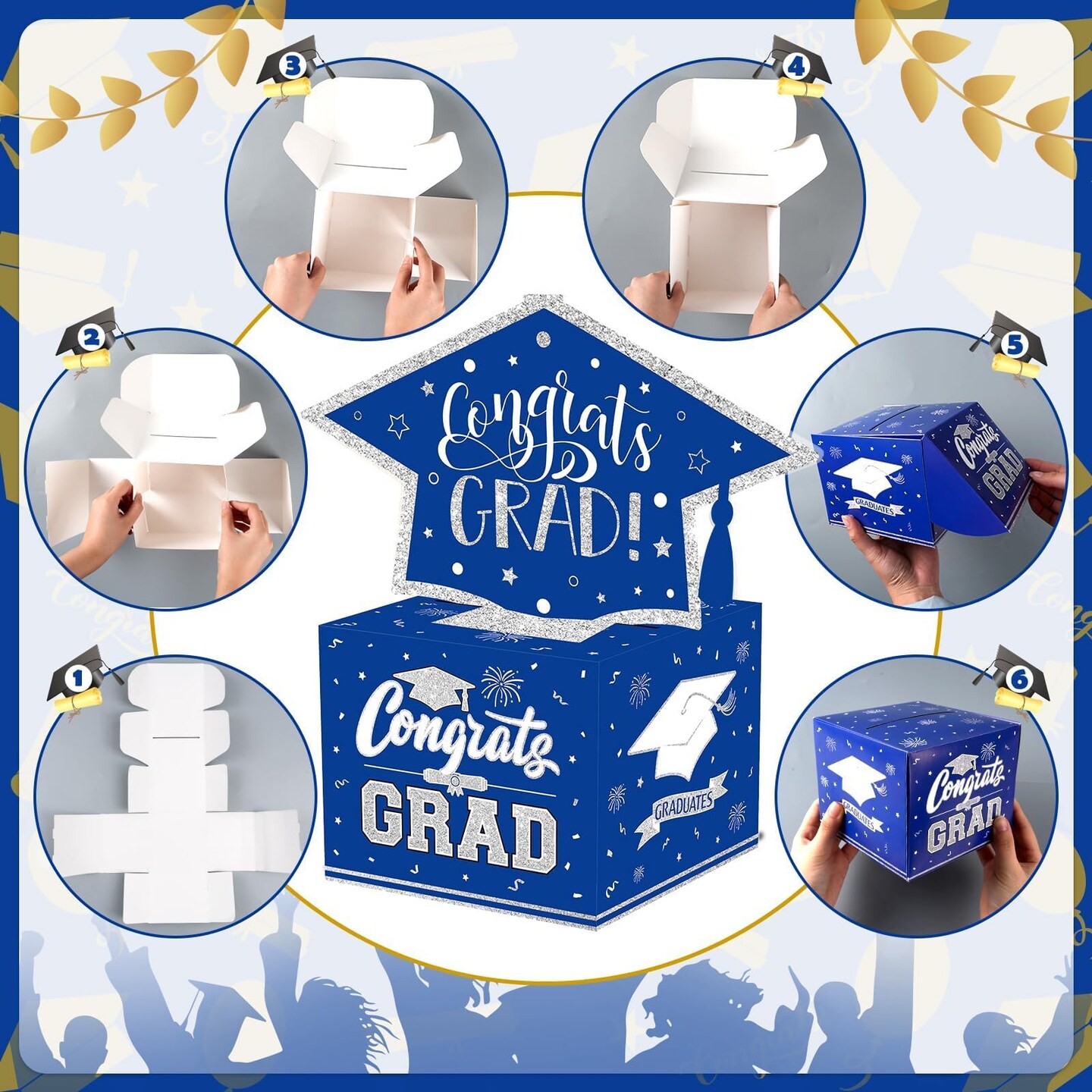 Class of 2026 Graduation Money Box for Cash Gift Pull, Funny Surprise DIY Cash Gift Idea Kit Graduation Money Holder for Boys Girls College High School Congrats Grad Party Favors, Blue Silver