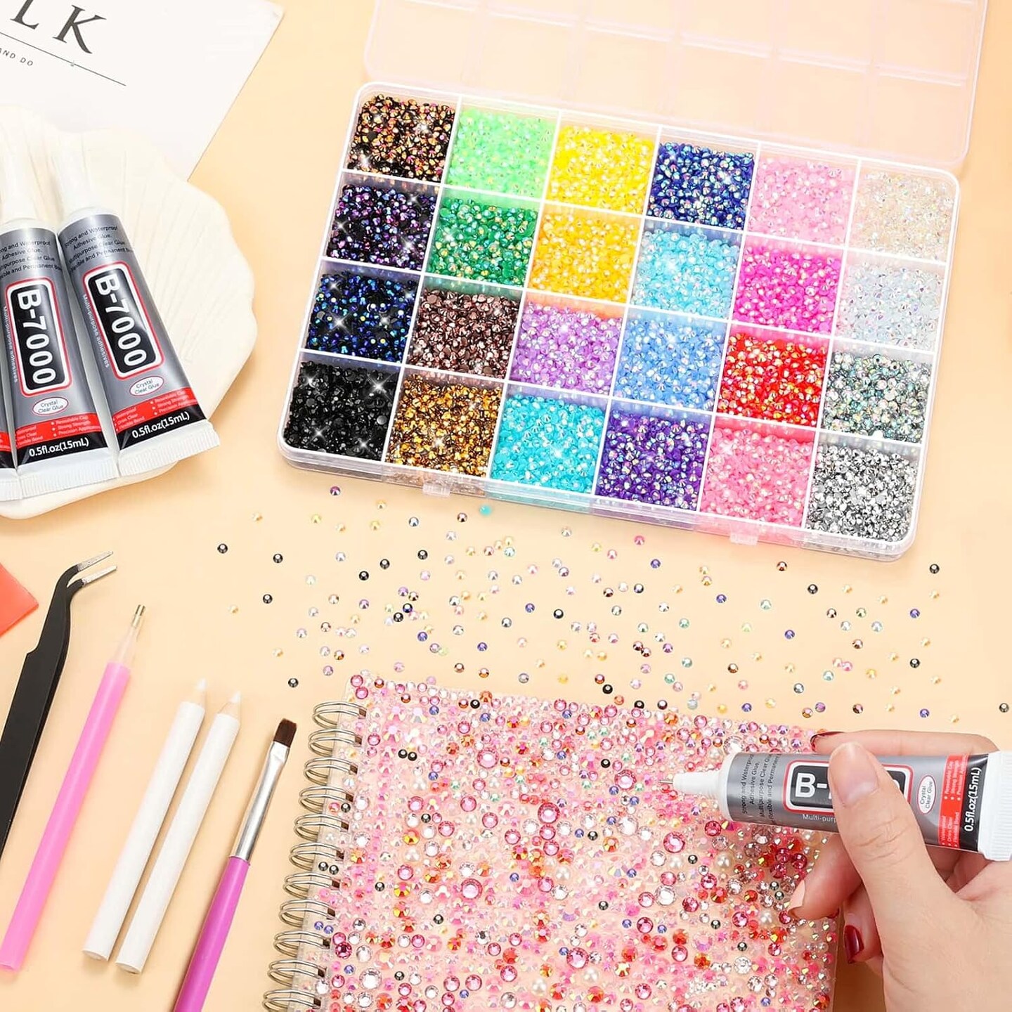 31200Pcs 3MM Flat Back Rhinestones Gems with B7000 Glue - Rainbow Crystals