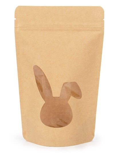 Kraft Rabbit Shaped Window Stand Up Zipper Pouch 5 1/8" x 3 1/8" x 8 1/8" 25 pack ZBGSW3R