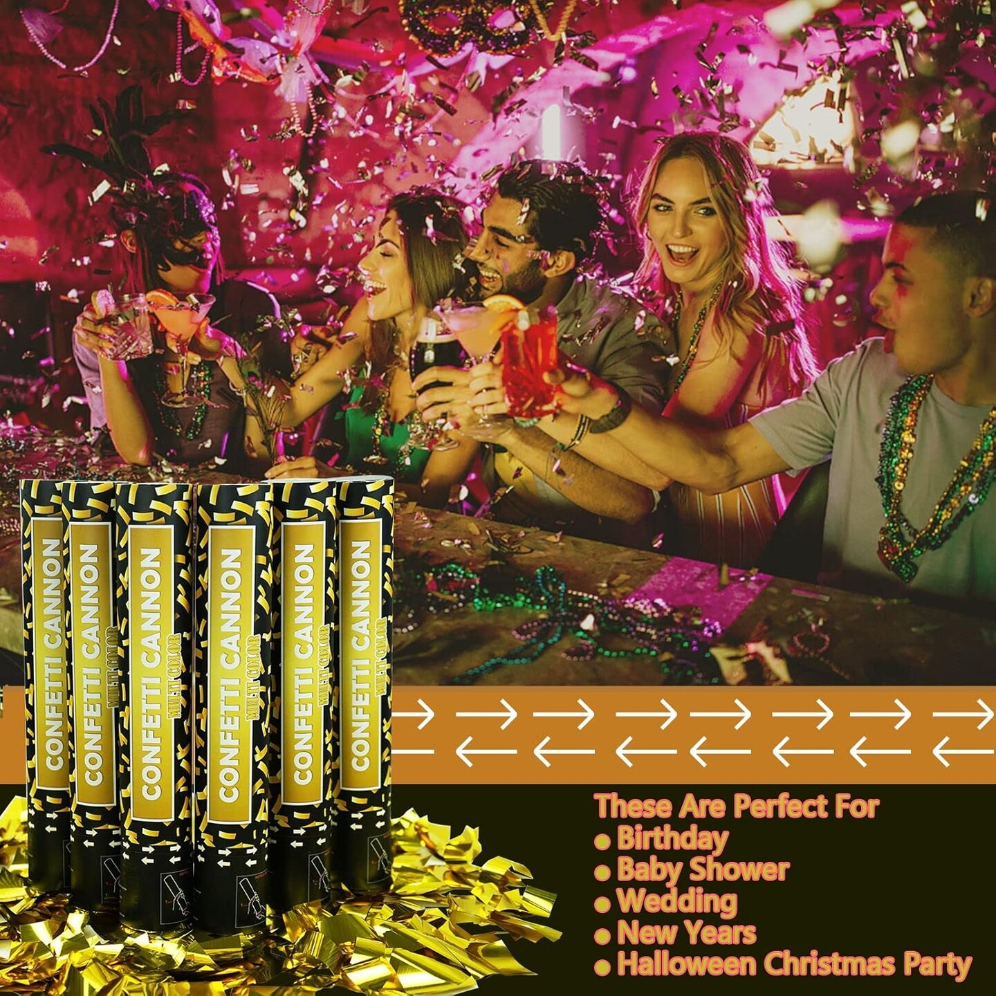 6 Pack 12 Inch Confetti Poppers for Wedding Celebration,Confetti Cannon Gold Party Poppers