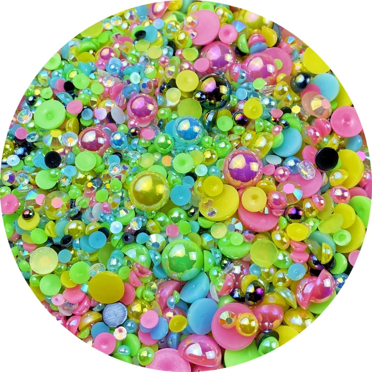 Mix Flatback Pearls and 60g Resin Rhinestone - 3mm-10mm (Blue Green Pink Series)