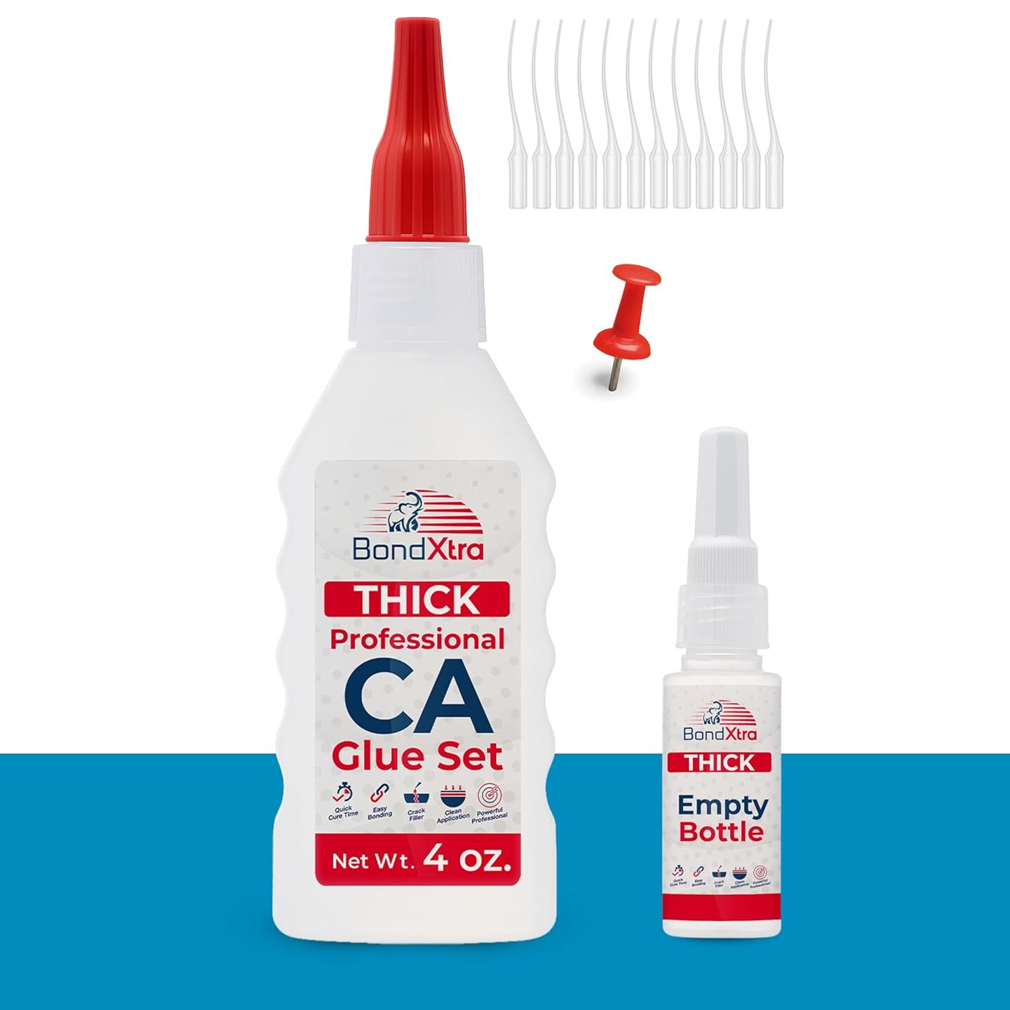 BONDXTRA BX4 4 oz. Thick CA Glue Set &#x2013; Premium Super Glue Kit for Woodworking, Crafts &#x26; DIY, Fast-Drying, Clear Cyanoacrylate Adhesive with Microtips