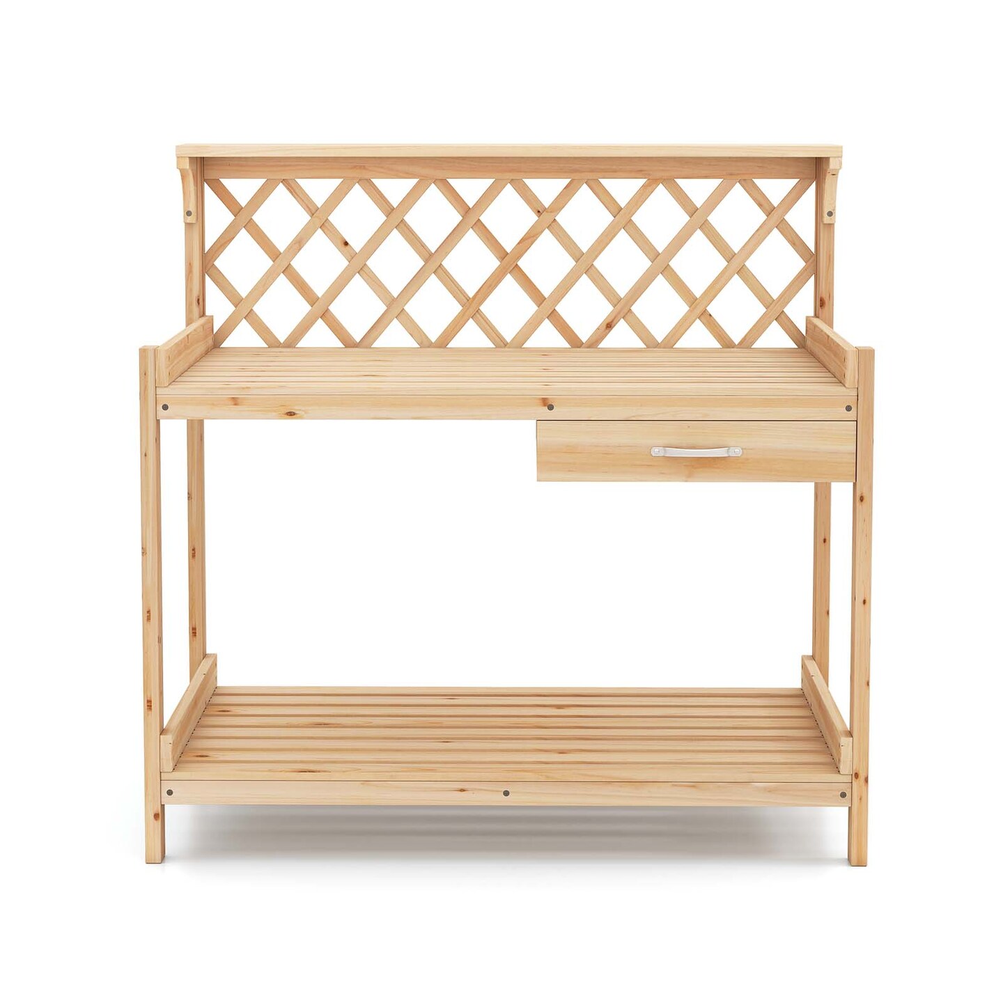 Wooden Garden Potting Bench Table with Lattice Trellis Workstation