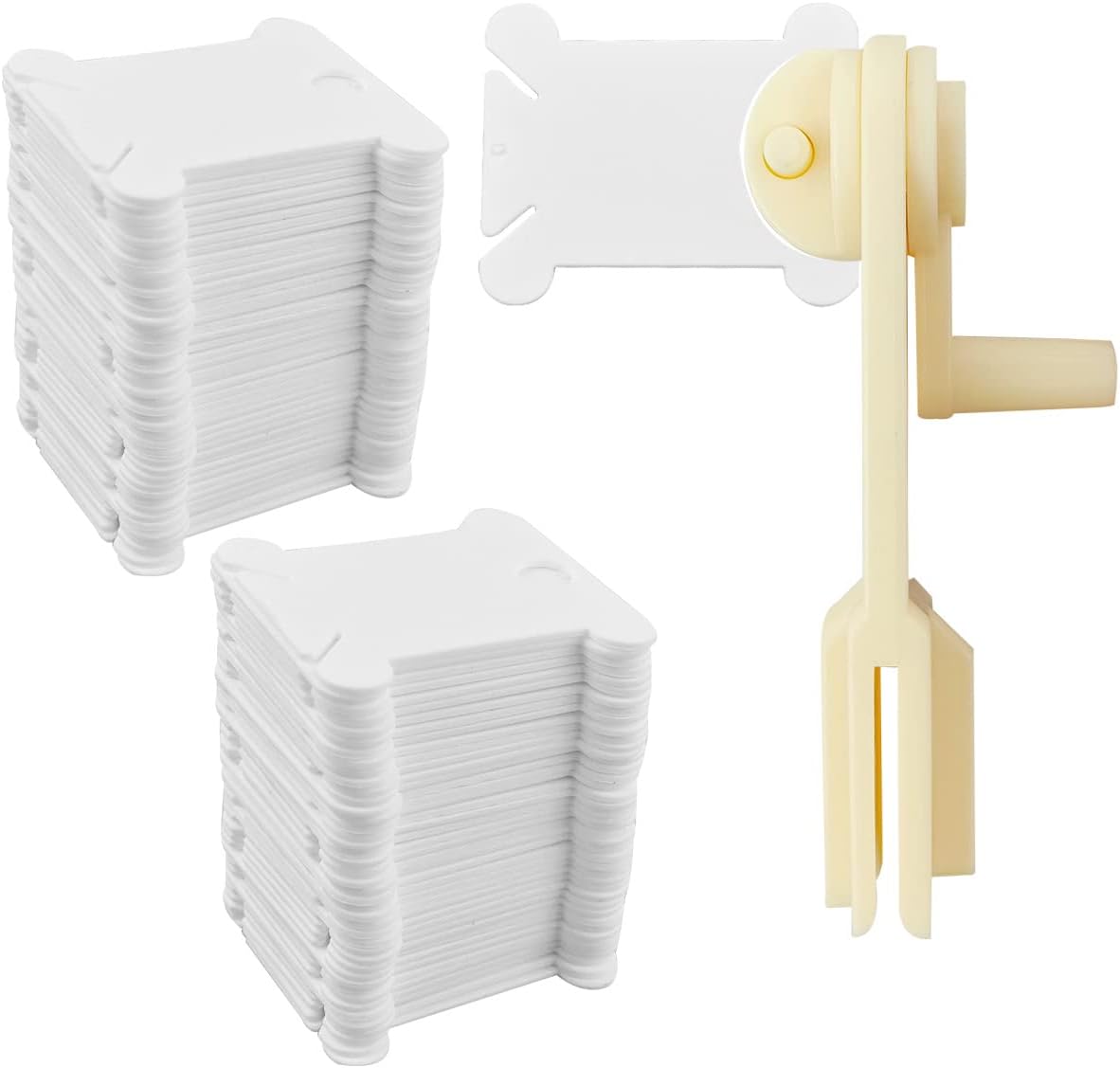 120 Pcs Plastic Floss Bobbins with 1 Bobbin Winder – White Thread Organizer Set for Cross Stitch, Embroidery, Sewing, and DIY Crafts