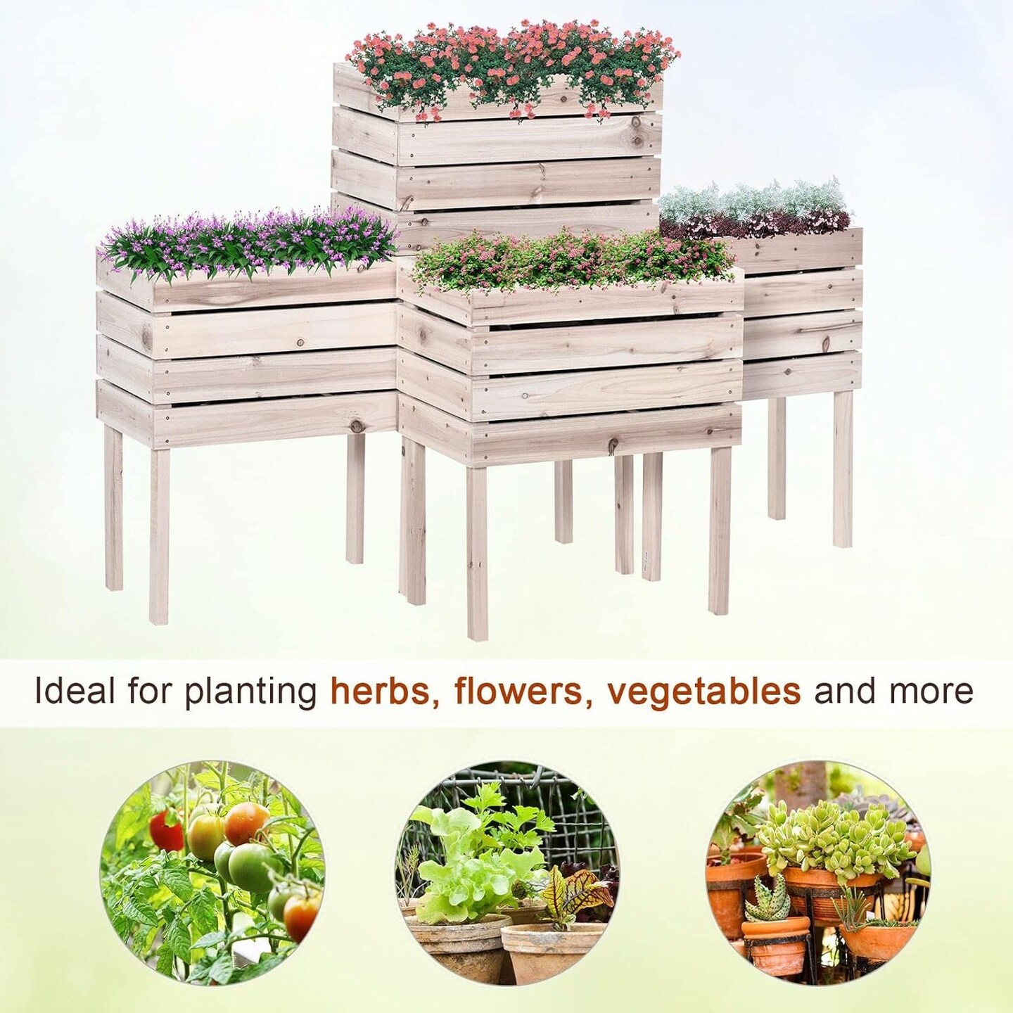 4-Piece Wooden Stacking Raised Garden Planter Boxes Beds