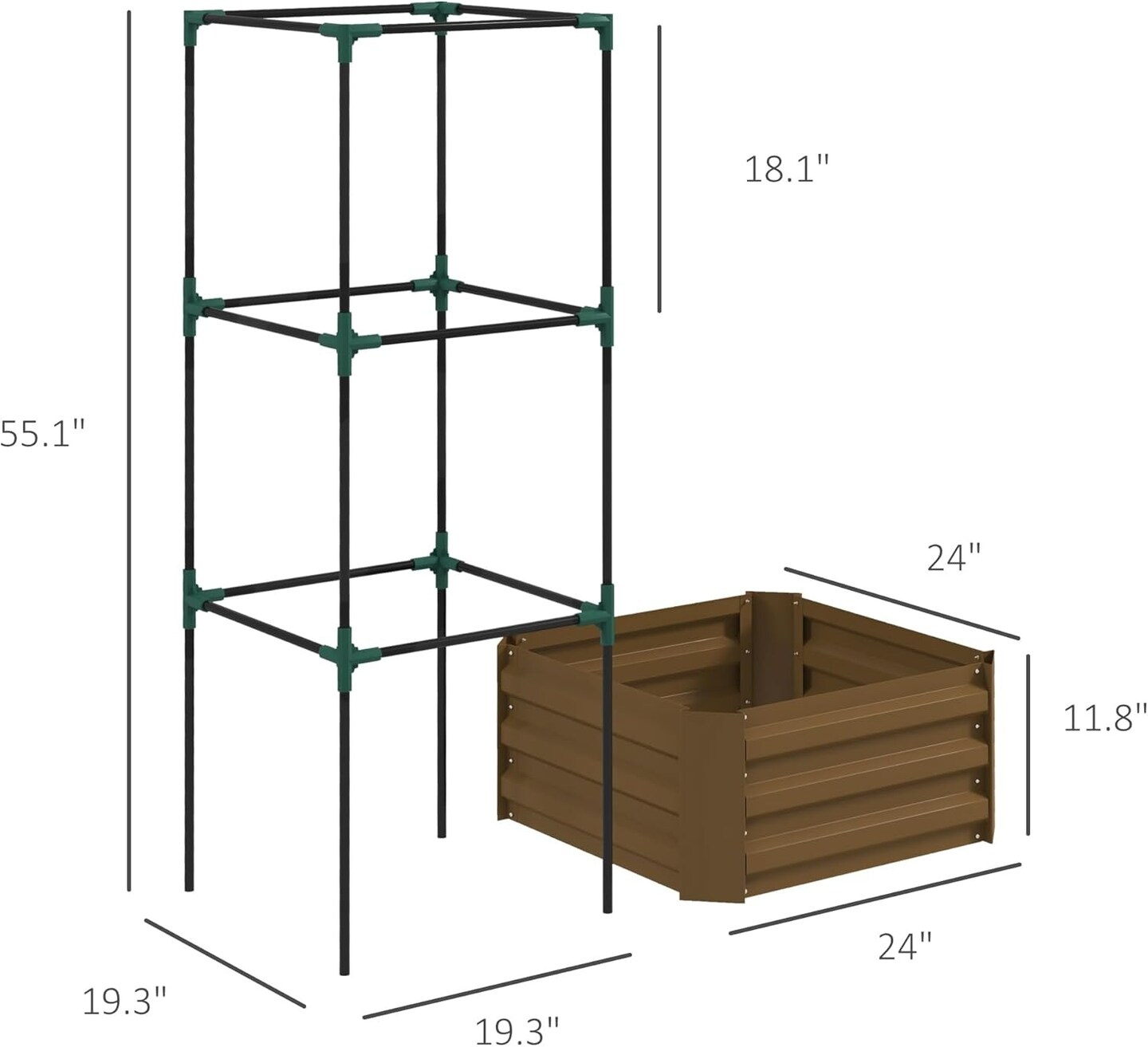 Galvanized Raised Garden Bed with 3-Tier Trellis
