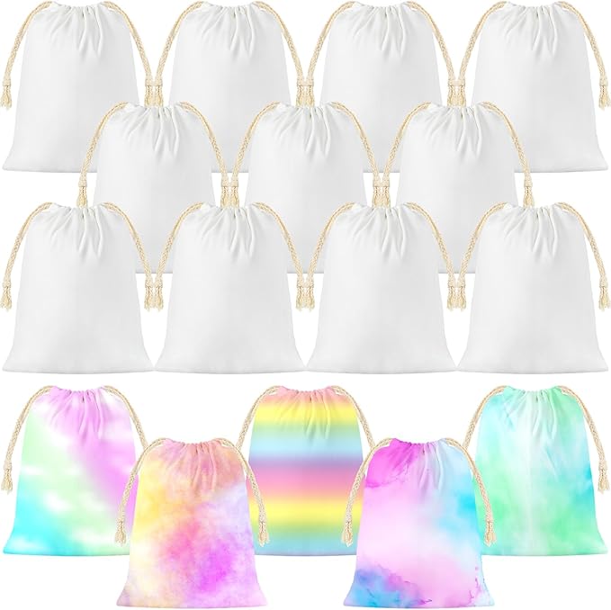 50 Pieces 4x6 Inch Muslin Drawstring Sublimation Bags Tie Dye Muslin Bags Blank Treat Sachet Sack Reusable DIY Empty Gift Pouch for Birthday Party Home Gym Supplies DIY Craft Favors