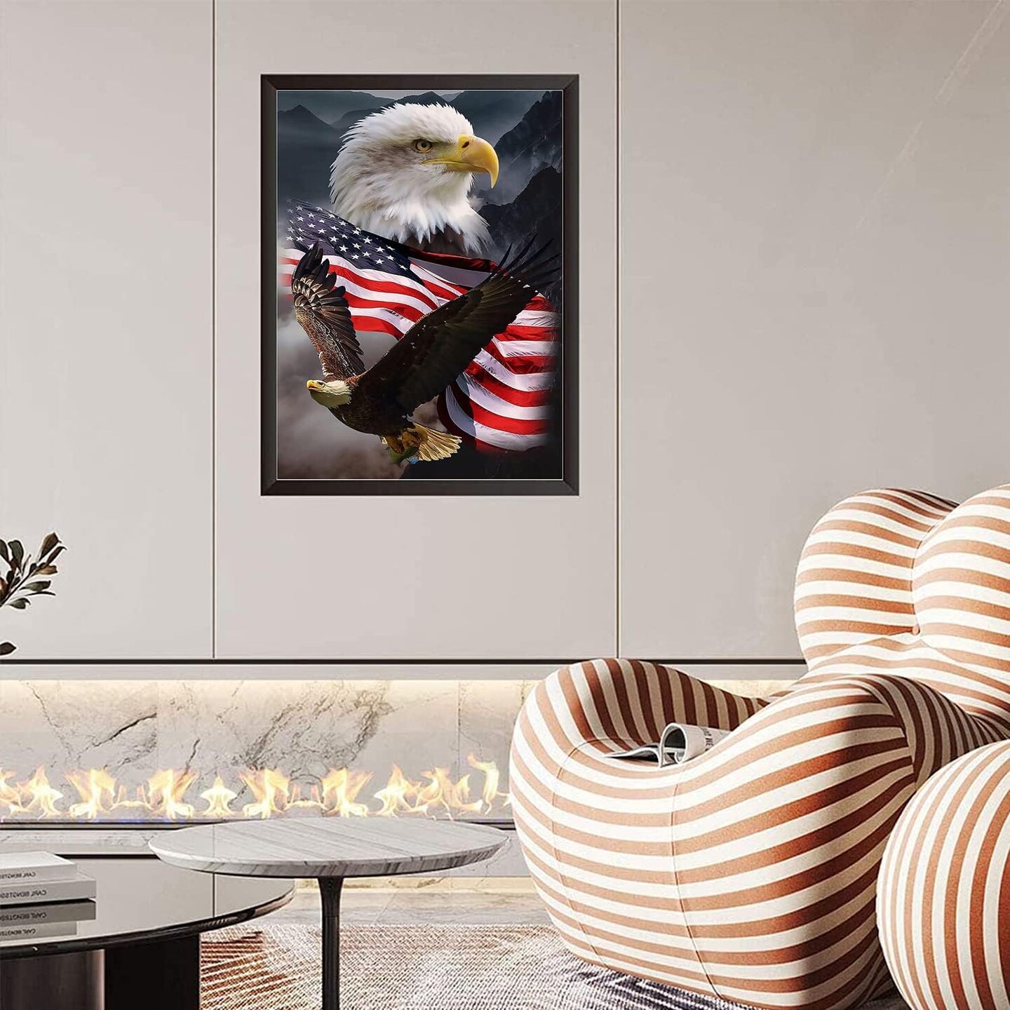 5D DIY Diamond Painting Kits for Adults Kids Eagle and Flag Full Drill Embroidery Cross Stitch Crystal Rhinestone Paintings Pictures Arts Wall Decor Painting Dots Kits