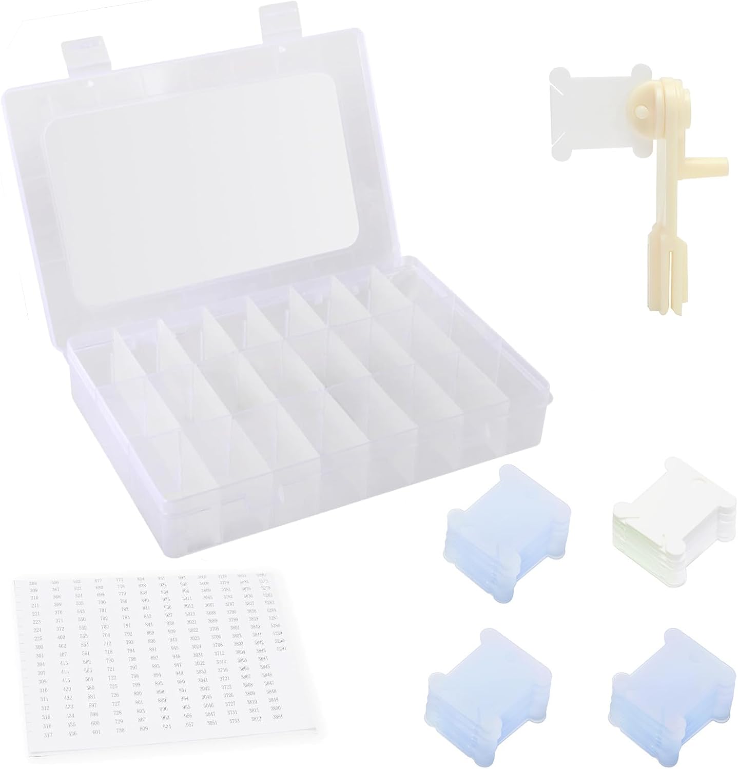 Embroidery Floss Organizer Cross Stitch Thread Organizer-Bobbin Winder 1 Removable 24 Compartments with 100 Floss Bobbins and 2 Pieces Numbered Stickers for Craft DIY Embroidery
