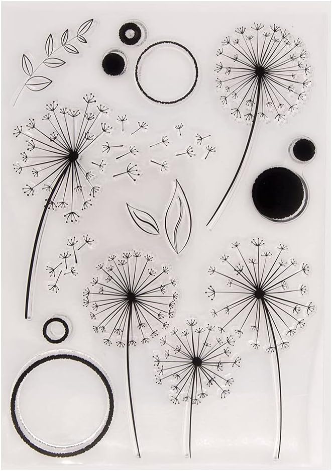 Dandelion Clear Stamps Silicone Stamp Cards with Sentiments,Leaf Transparent Seal Stamps