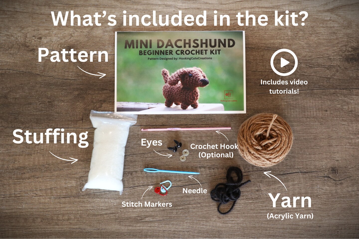 Crochet Kit Dachshund-DIY Crochet Kit-Mini Dachshund Crochet Kit-Beginner Crochet Kit-Dachshund-Amigurumi-Crochet Dachshund-Crochet Dog Kit