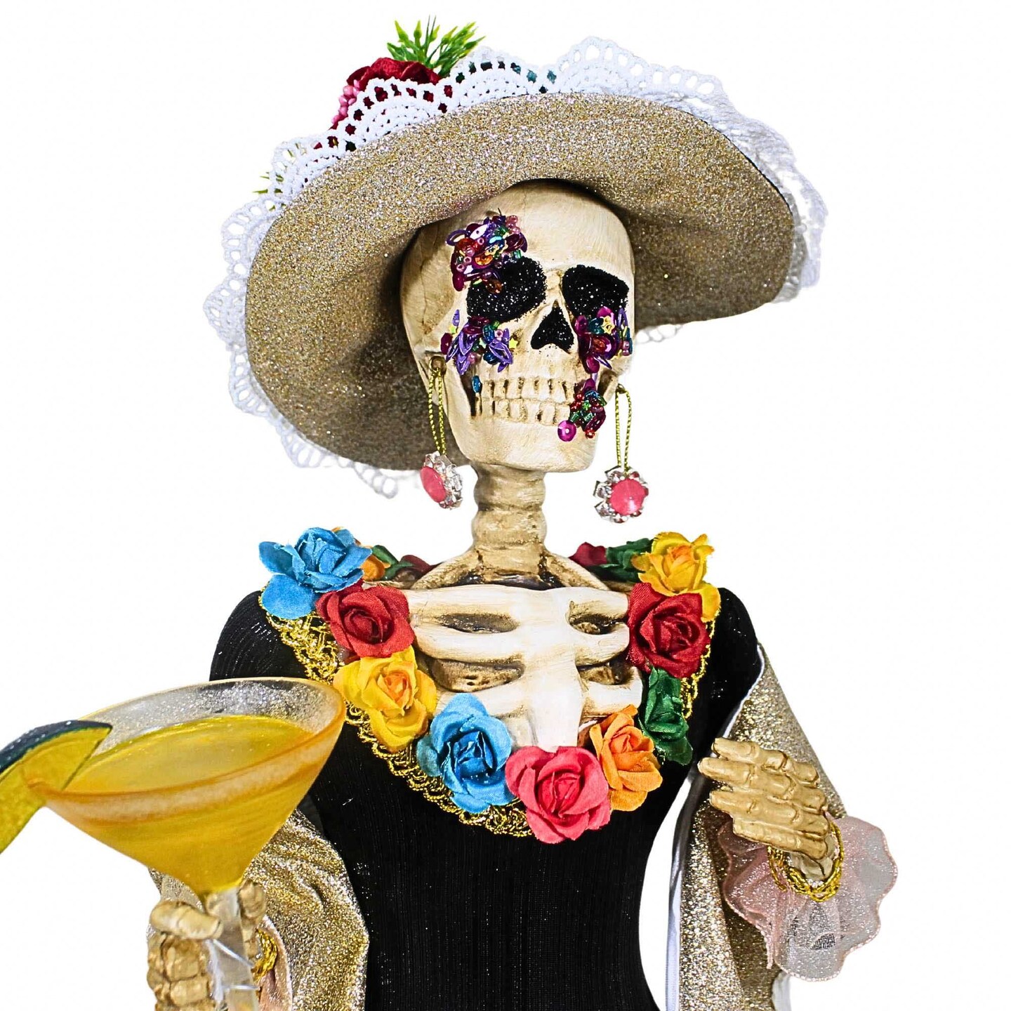 Karen Didion 24.0 Inch Mr. And Mrs. Fiesta Halloween Figurine Set , Bling Multi Seasonal Decor Halloween Dias De Muertos