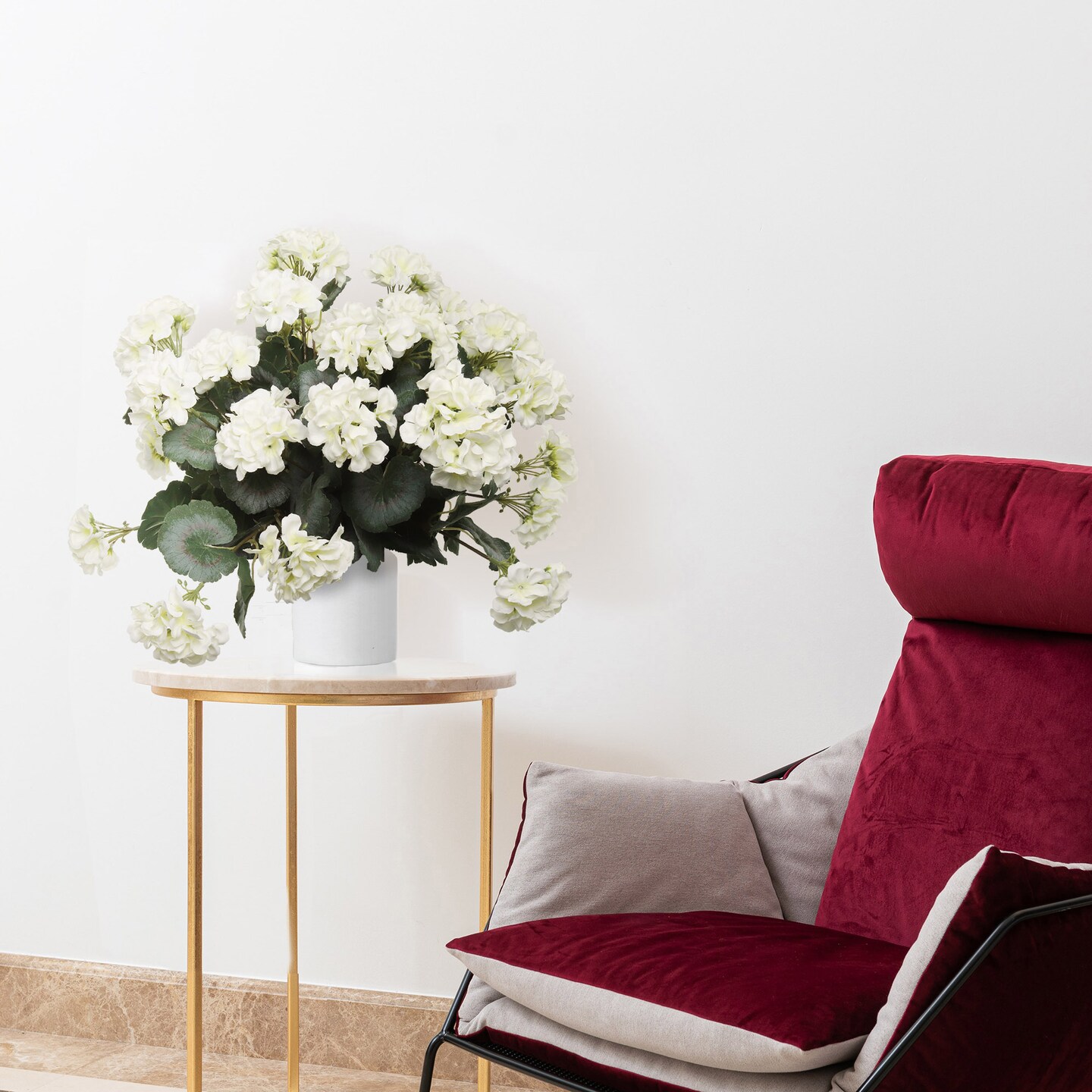 2-Pack 18" White Geranium Bushes | Real Touch Artificial Flowers with 7 Fronds – Perfect for Indoor/Outdoor Decor