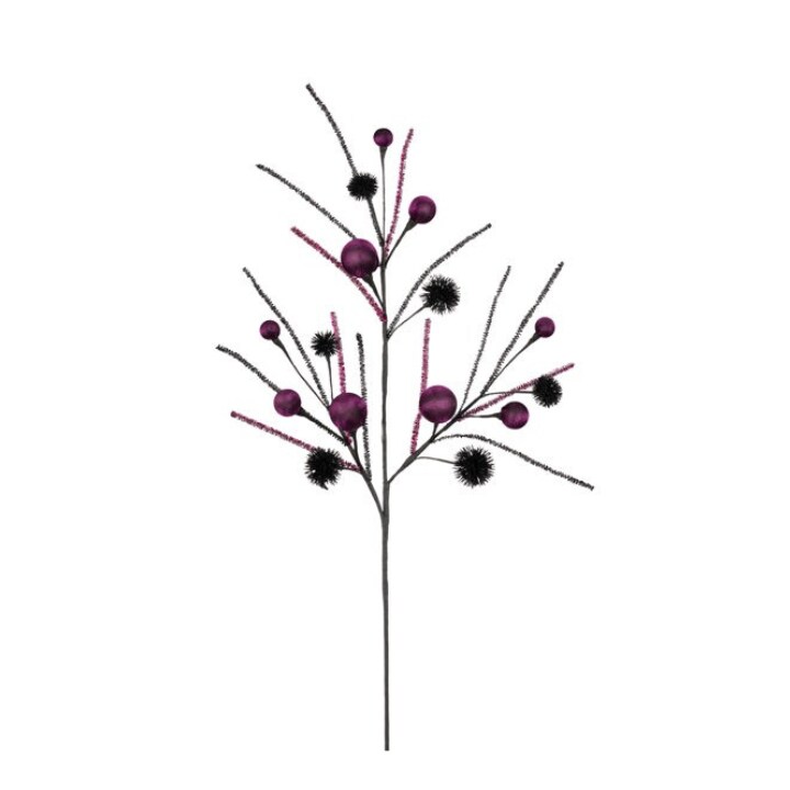 Purple & Black Halloween Tinsel Spray | Glitter Ball Floral Pick-HH133723