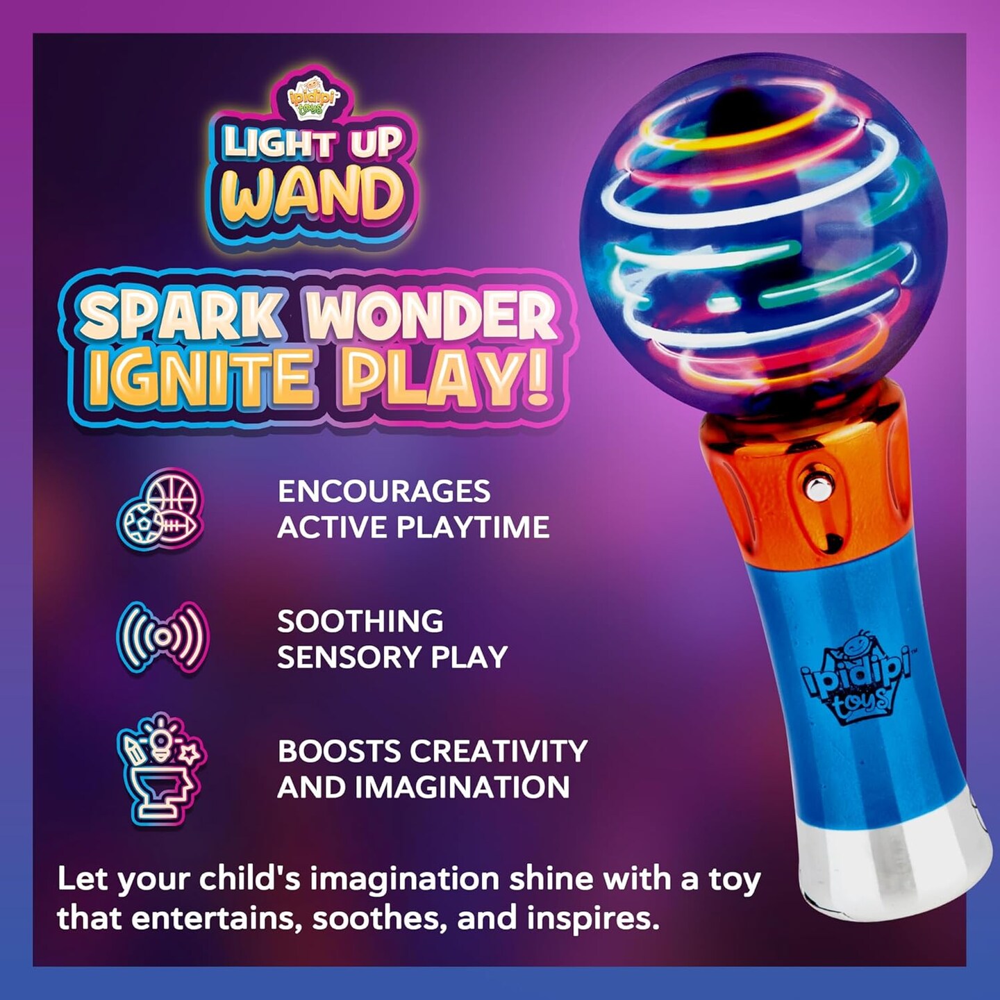 TOYS Spinning Light Up LED Wand for Kids, Magic Ball Spinner, Party Entertainment