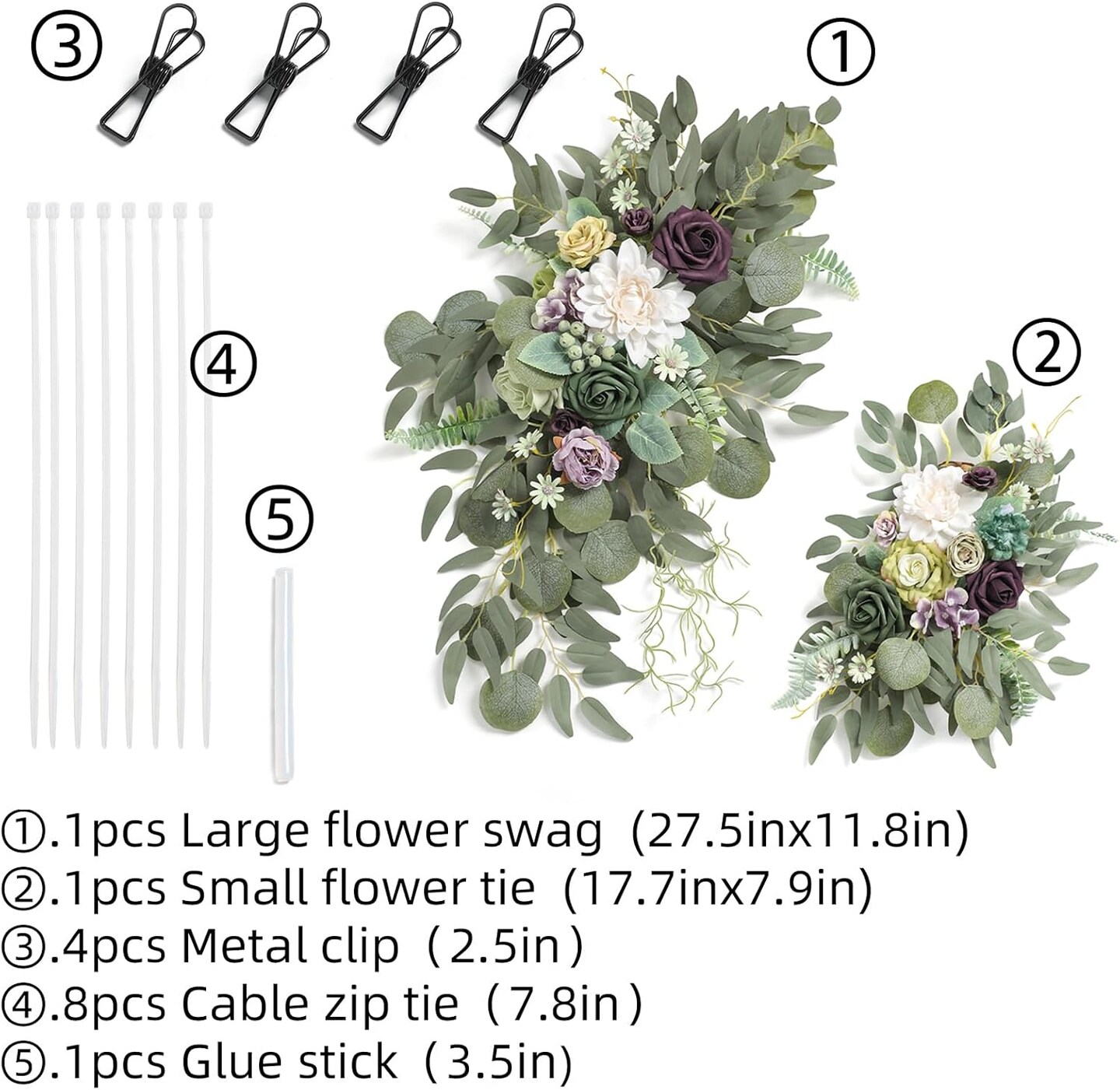Purple Faux Flower Swag Set of 2 for Wedding Welcome Signs Floral
