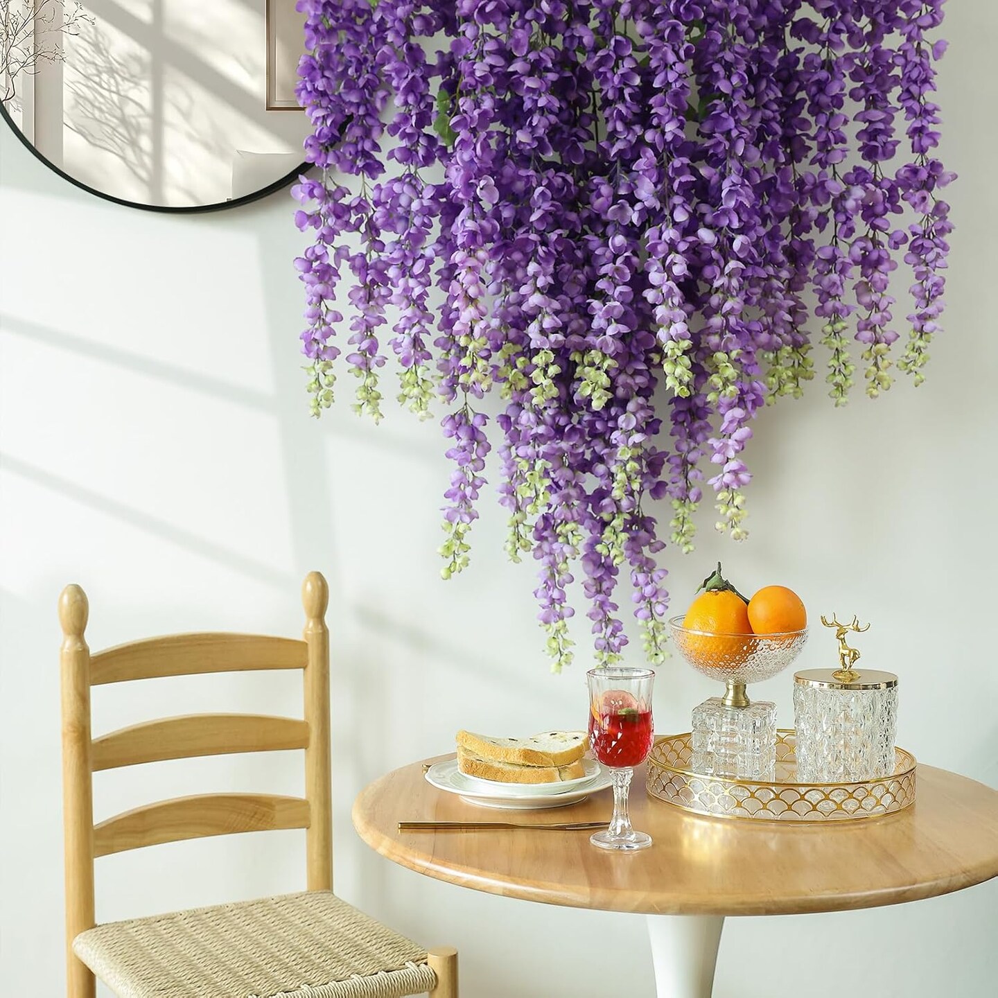 6Pcs Purple Wisteria Hanging Flowers 48&#x22; Silk Wisteria Artificial Flowers