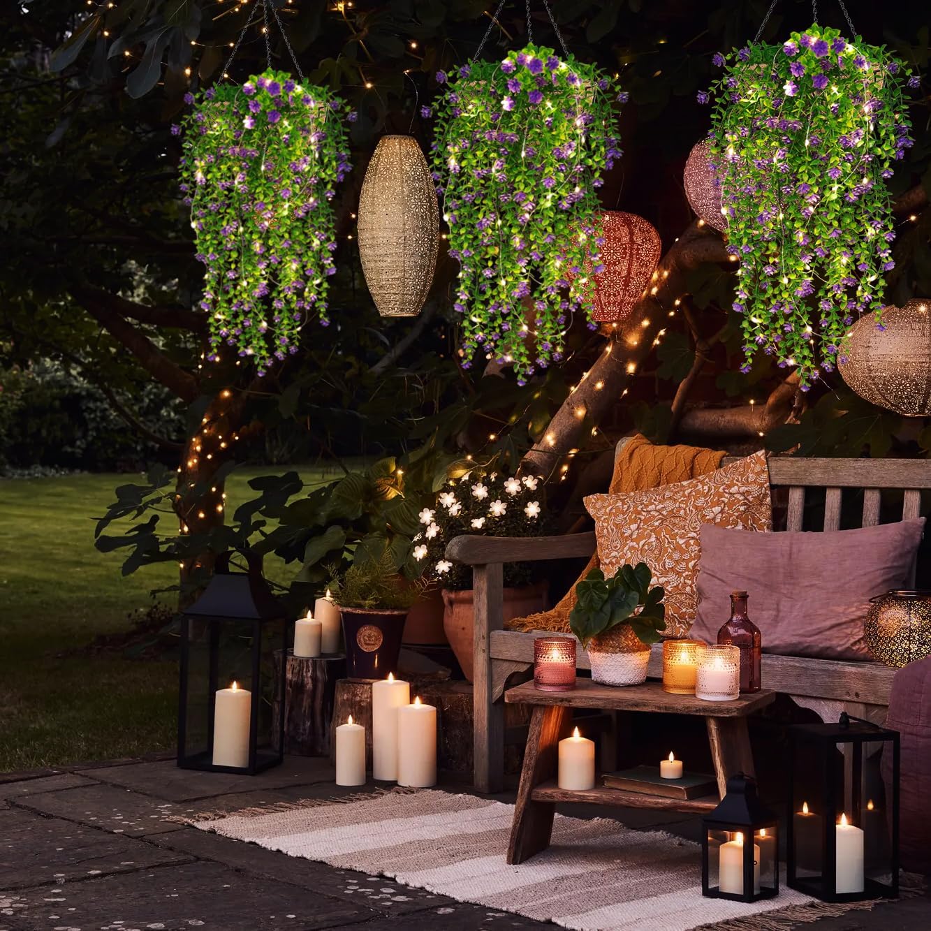 Artificial Hanging Plants Fake Hanging Plant Faux Hanging Plants (Purple)