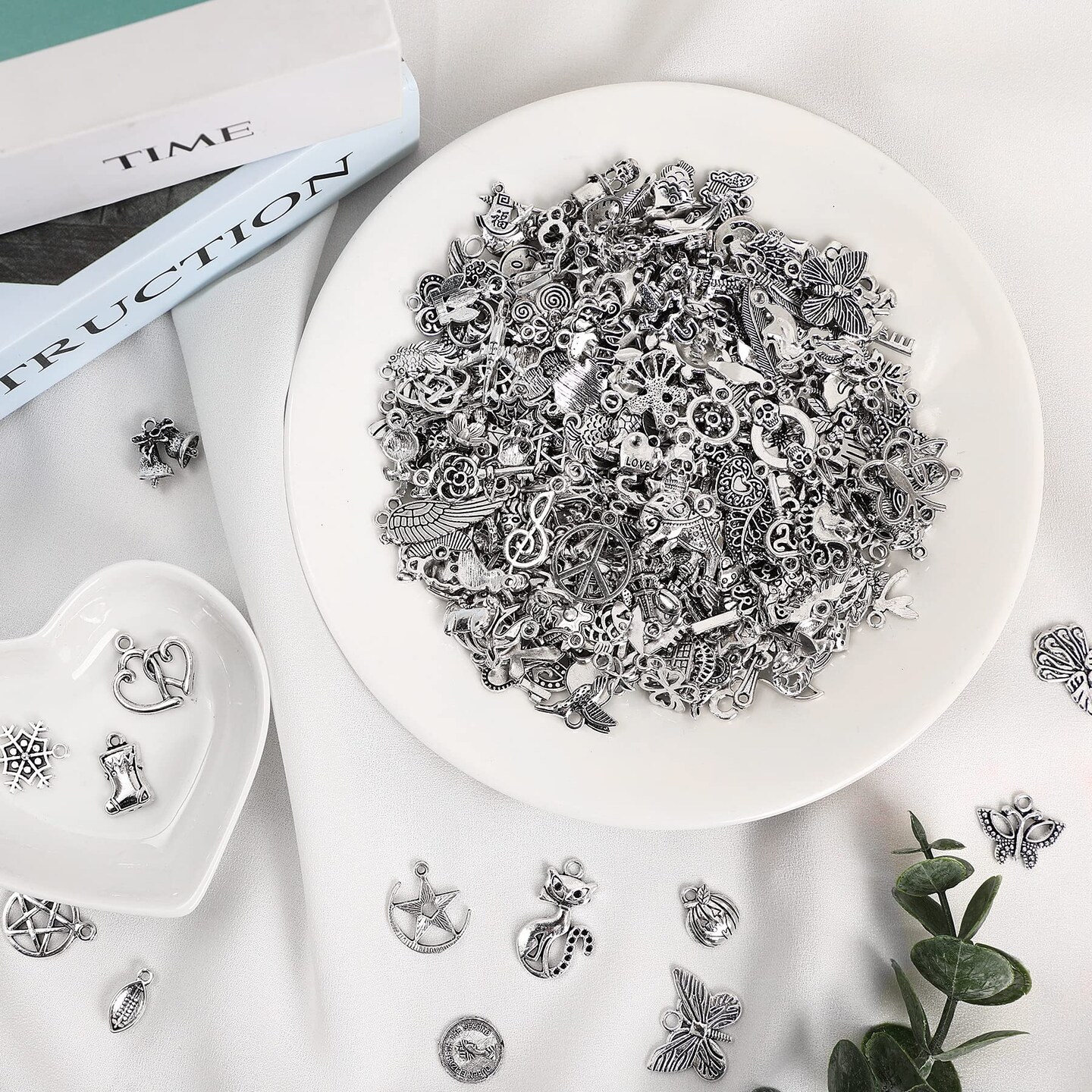 350Pcs Silver Charms for Jewelry Making Wholesale Bulk Tibetan Silver Charm Pendants for DIY Necklace Bracelet Earring Craft Supplies