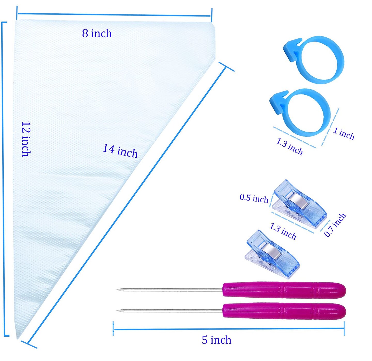 122 Pieces Tipless Piping Bags - 100pcs Disposable Piping Pastry Bag for Royal Icing/Cookies Decorating - 10 Pastry Bag Ties,10 Clips &#x26;2 Scriber Needle - Best Cookie/Cake Decorating Tools (14 inch)