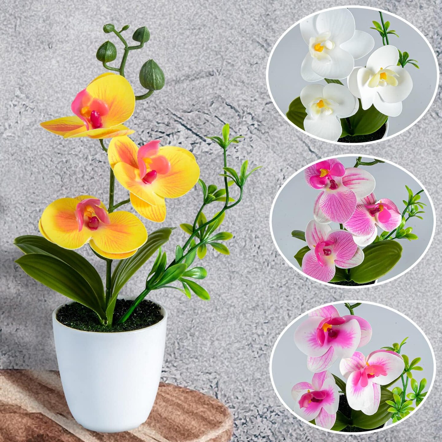 4Pcs Artificial Summer Potted Plants, Orchid Flowers Mini Potted Orchid Flowers Fake Orchids with Plastic Vase for Home Office Wedding Table Centerpiece