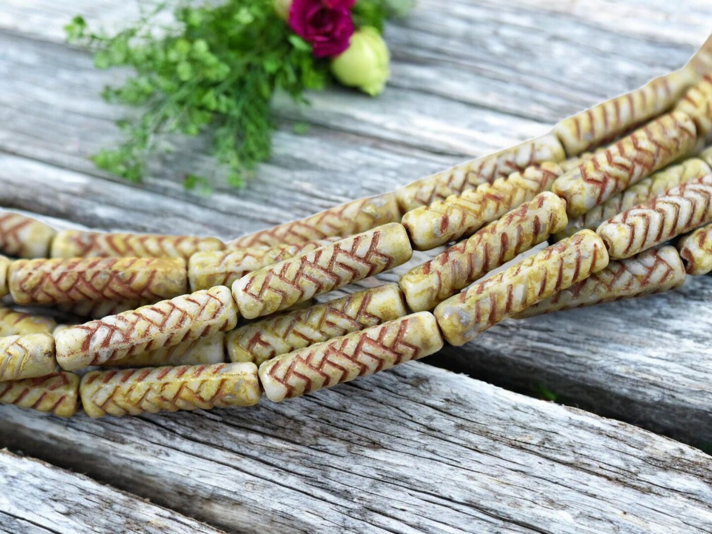 *11* 18x4mm Khaki Picasso Basket Weave Tube Beads