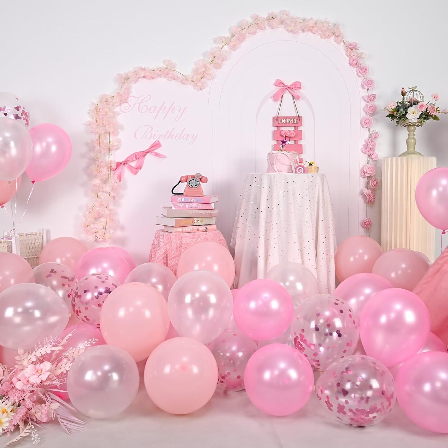 60 Packs 12 Inch Light Pink White Balloons with Confetti Balloons