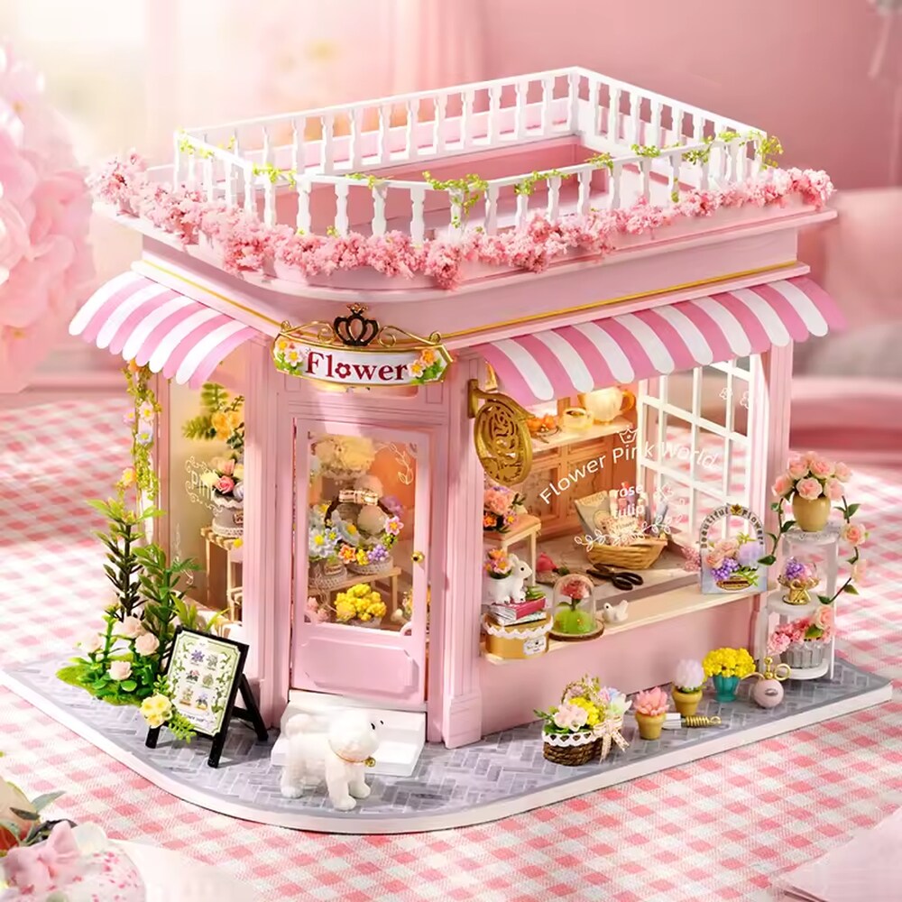 Flower Pink World Dollhouse Kit - Miniature Wizardi Roombox Kit