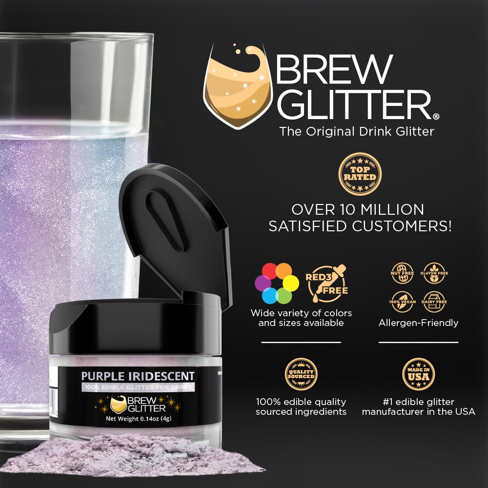Brew Glitter - Purple Iridescent Edible Drink Glitter (4g, x1 Flip-Cap Jar) for Beer, Cocktails and Beverages
