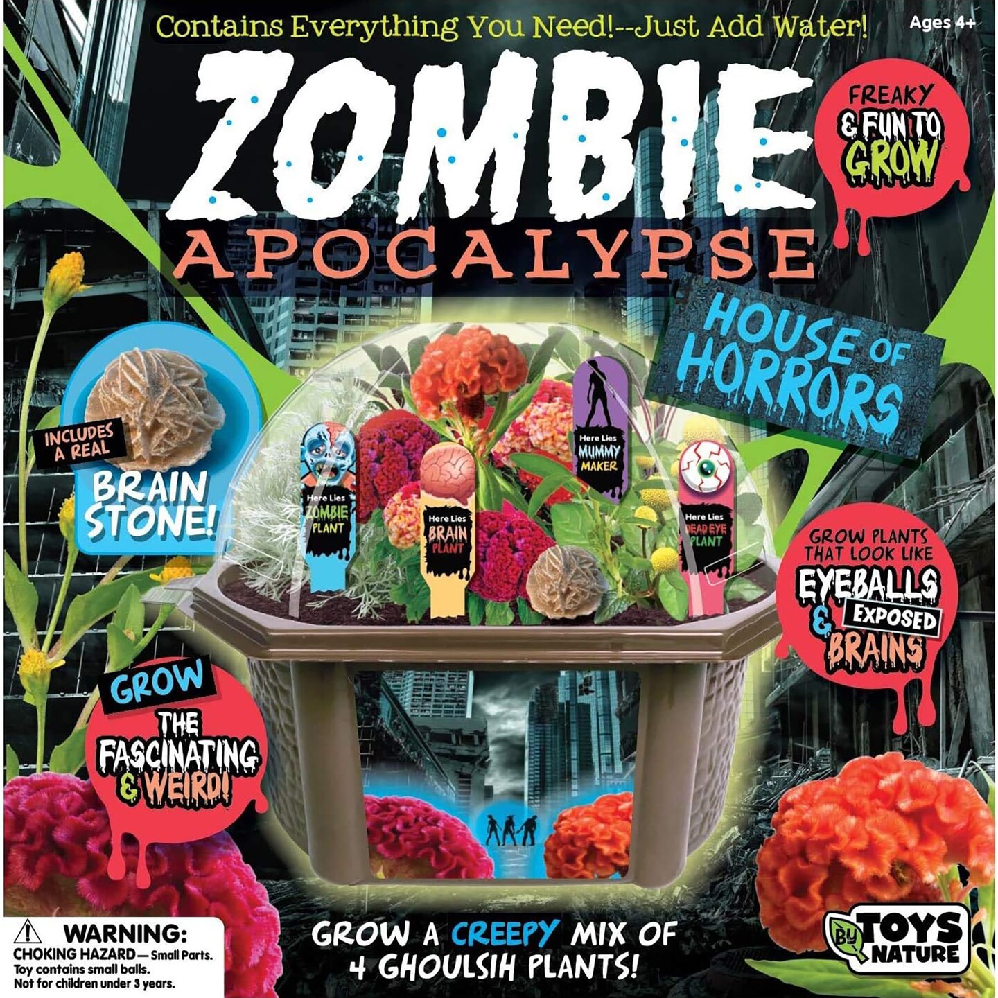 Toys By Nature: Zombie Apocalypse - DIY Biosphere Terrarium Starter Kit, Grow A Mini Horror Garden, Plants Look Like Brains & Eyeballs, Adults-Kids 4+