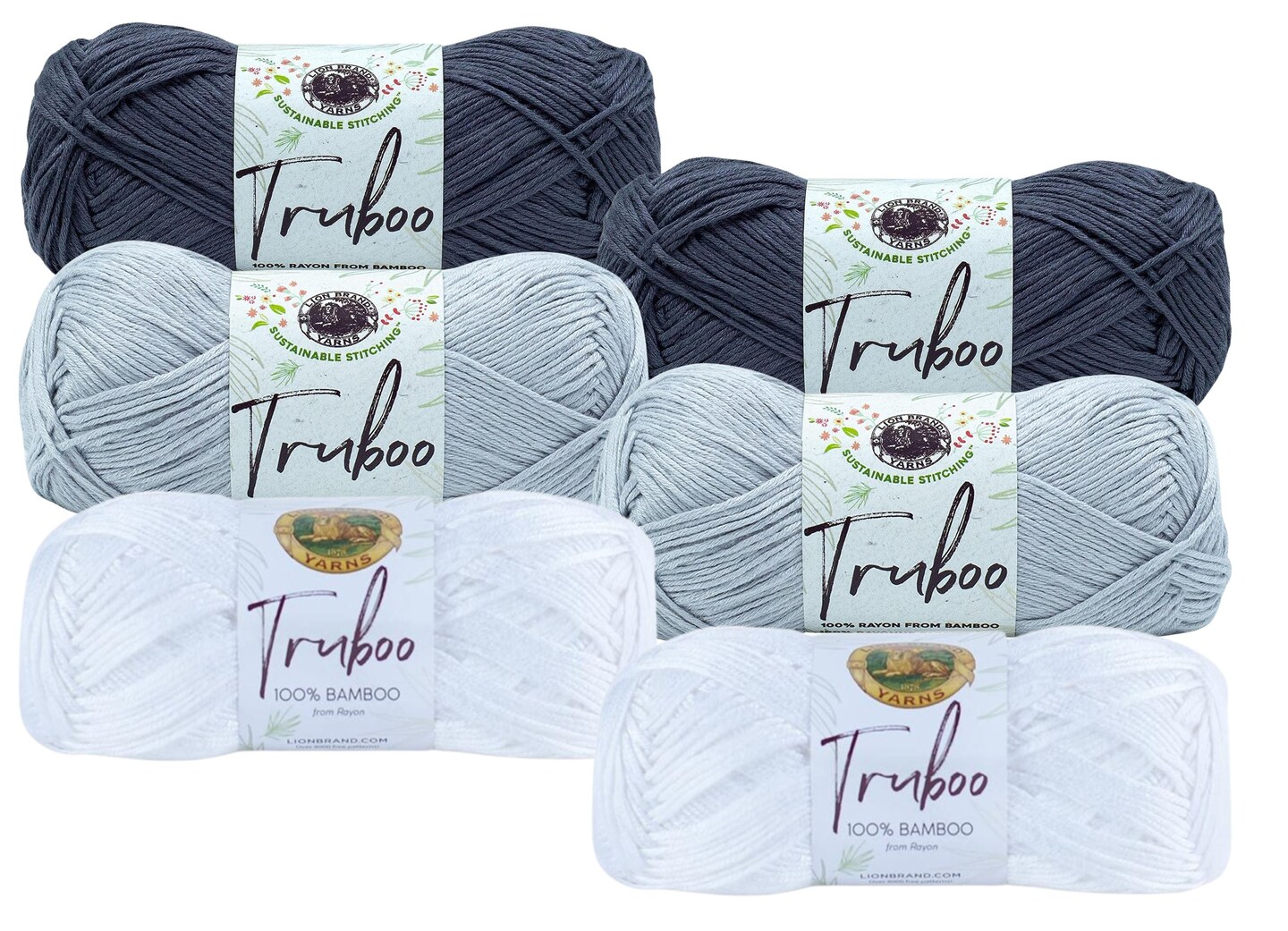 Lion Brand Yarn - Truboo - 6 Pack Assortment with Needle Gauge (Monochrome)