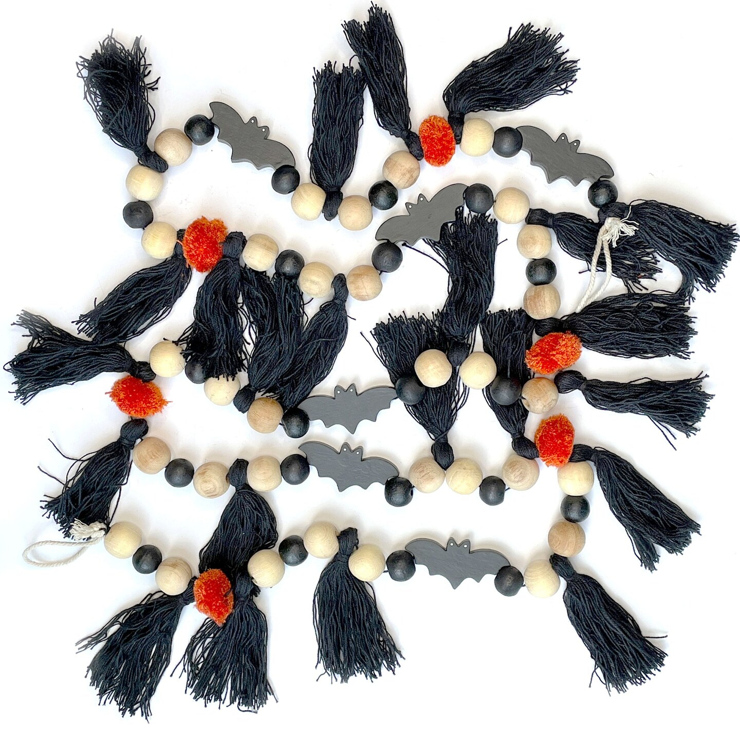 Wood Beads and Tassels Halloween Garland 6ft