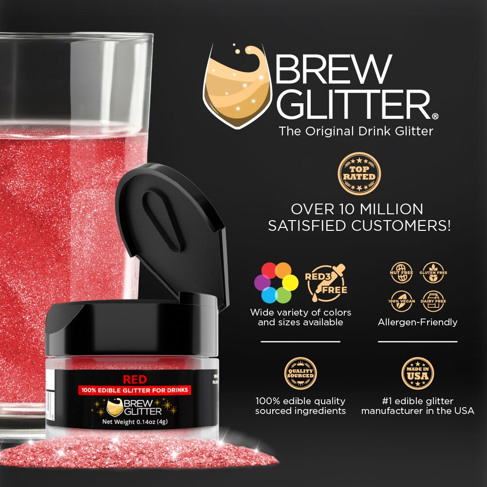 Brew Glitter - Red Edible Drink Glitter (4g, x1 Flip-Cap Jar) for Beer, Cocktails and Beverages