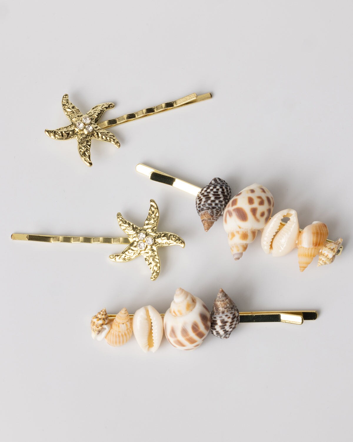 Gold and Crystal Starfish and Real Shell Hair Bobby Pins Coastal Cowgirl