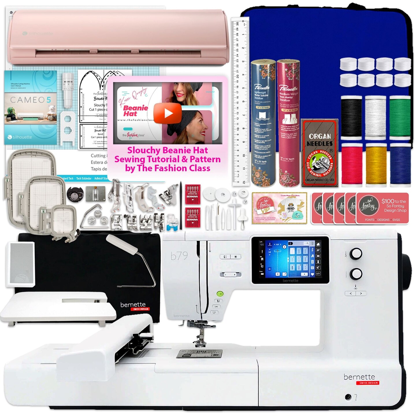 Bernette B79 Sewing &#x26; Embroidery Machine with Silhouette Cameo 5 Bundle