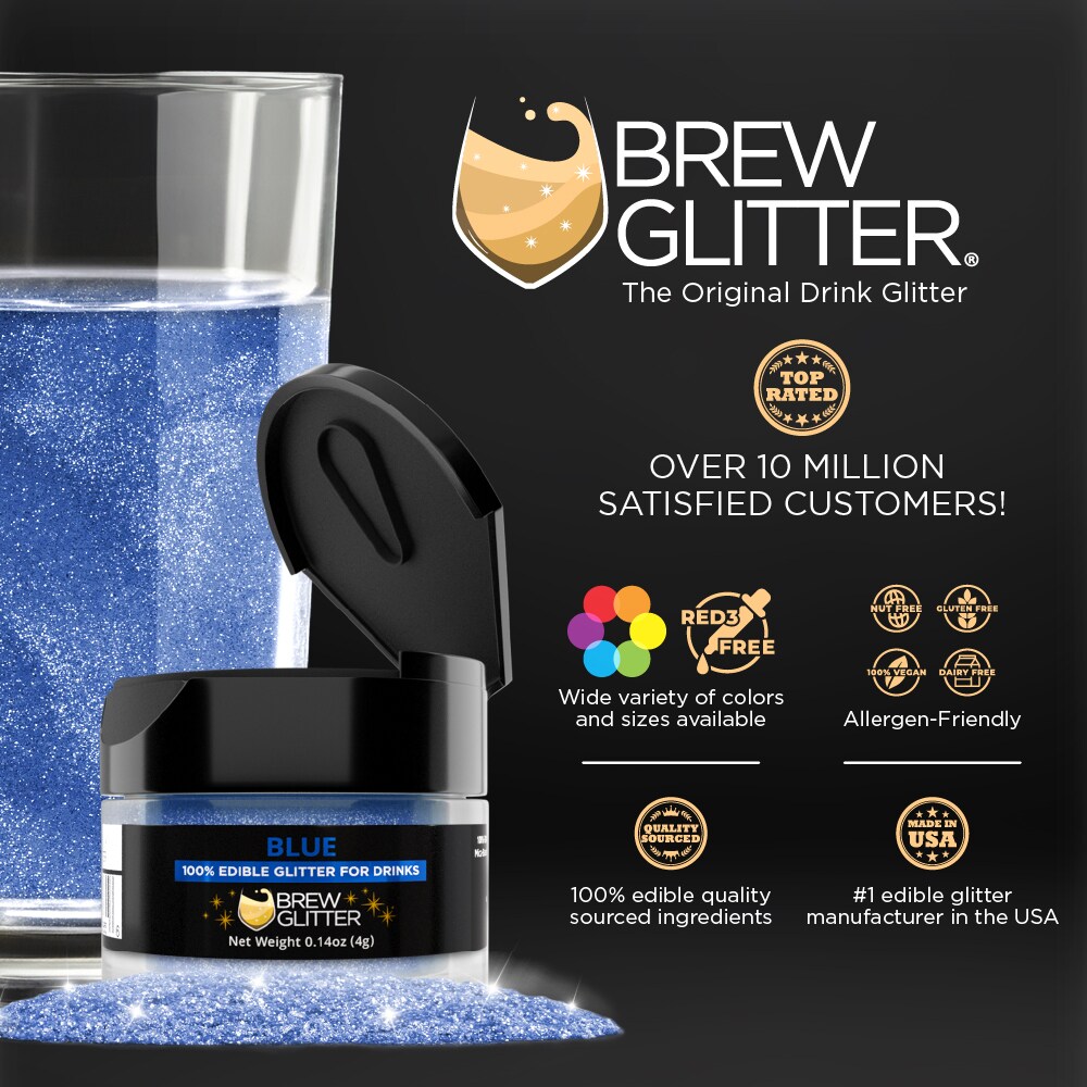 Brew Glitter - Blue Edible Drink Glitter (4g, x1 Flip-Cap Jar) for Beer, Cocktails and Beverages