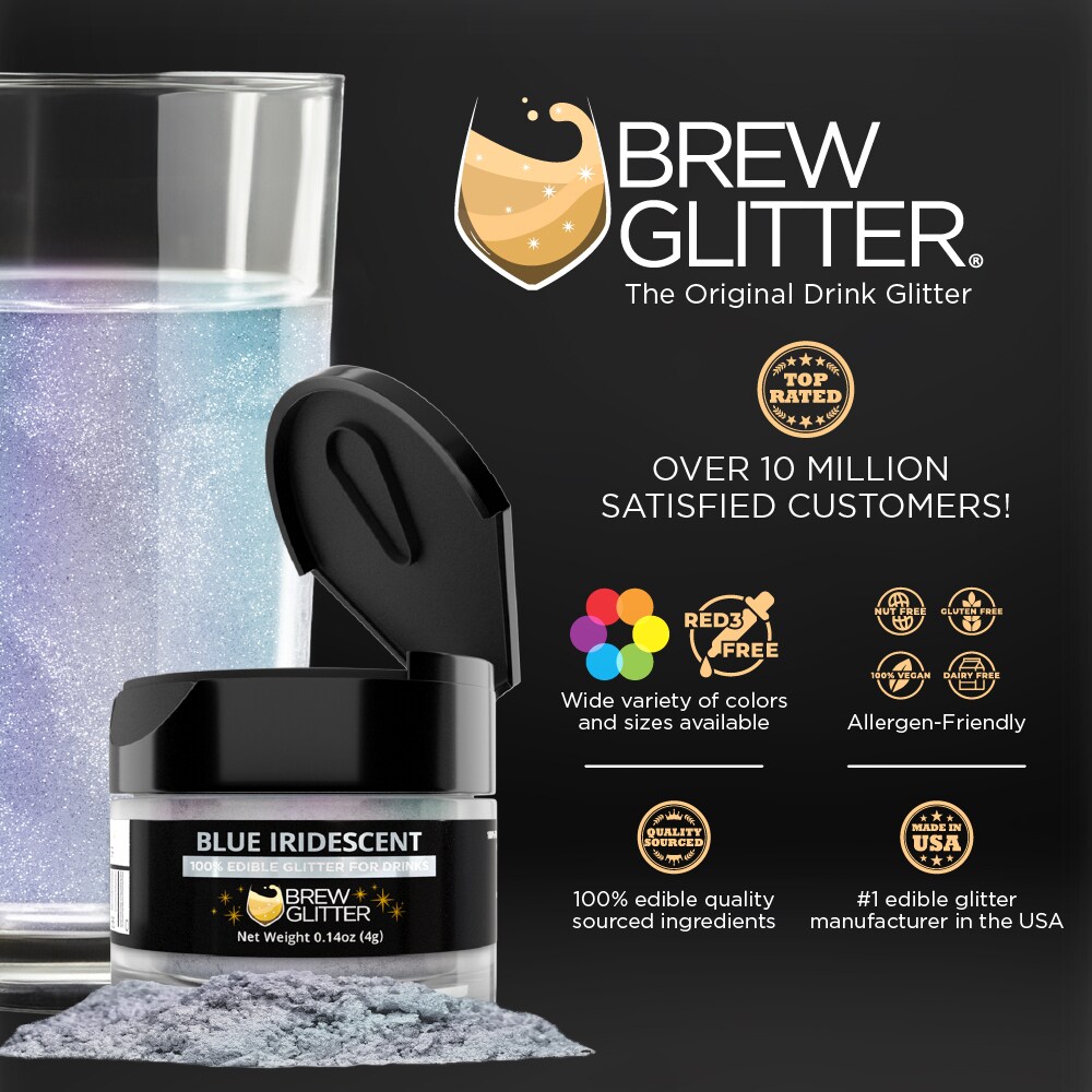 Brew Glitter - Blue Iridescent Edible Drink Glitter (4g, x1 Flip-Cap Jar) for Beer, Cocktails and Beverages