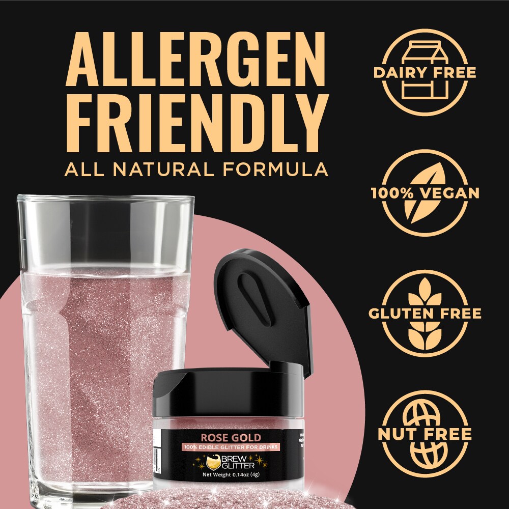 Brew Glitter - Rose Gold Edible Drink Glitter (4g, x1 Flip-Cap Jar) for Beer, Cocktails and Beverages
