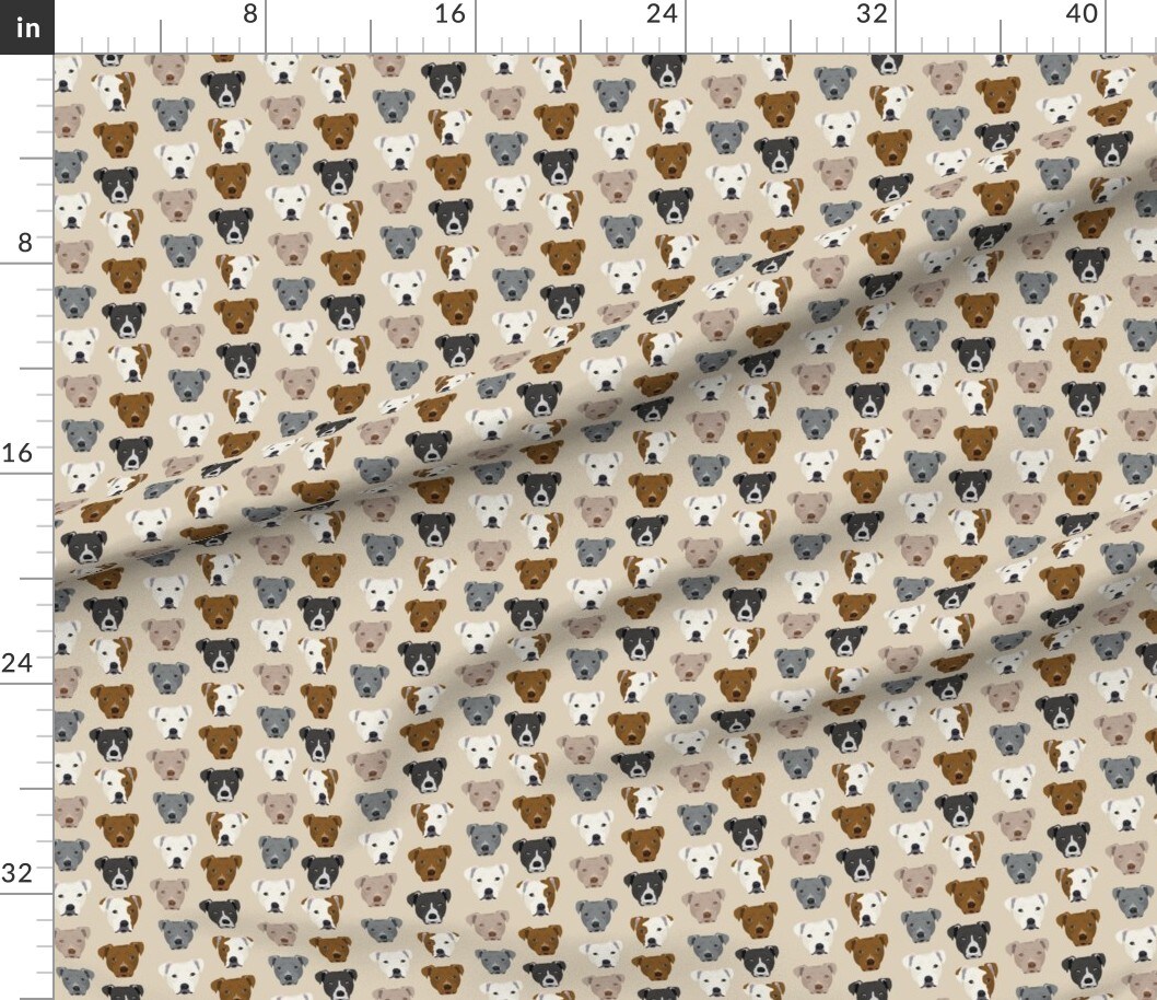 Various Fabrics by the Yard or Fat Quarter Pitbull Terrier, Dog, Beige, Tan, Pets, Staffordshire, Puppy, Rescue Custom Printed Fabric by Spoonflower