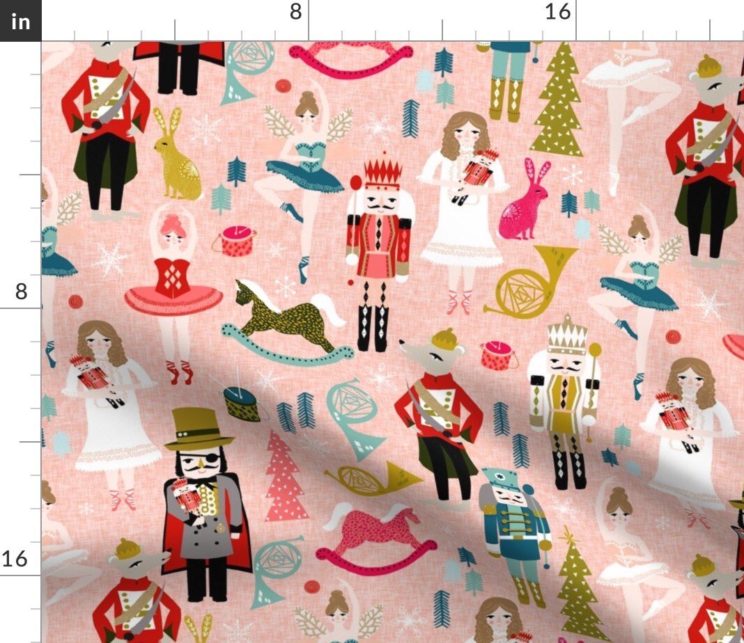 Nutcracker Ballet Xmas Holiday Christmas Ballerina Custom Printed Fabric by Spoonflower Various Fabrics by the Yard or Fat Quarter