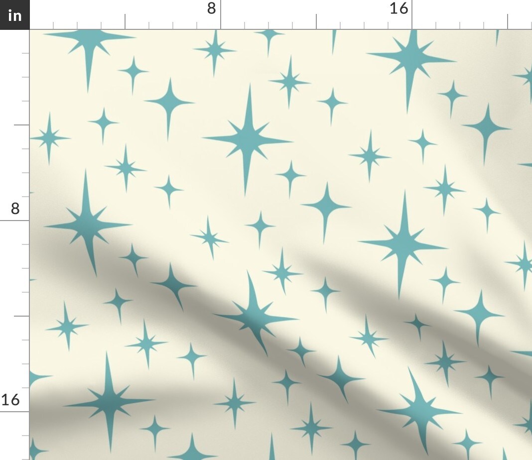 Atomic Blue White Vintage Retro 1950S Home Decor Space Custom Printed Fabric by Spoonflower Various Fabrics by the Yard or Fat Quarter